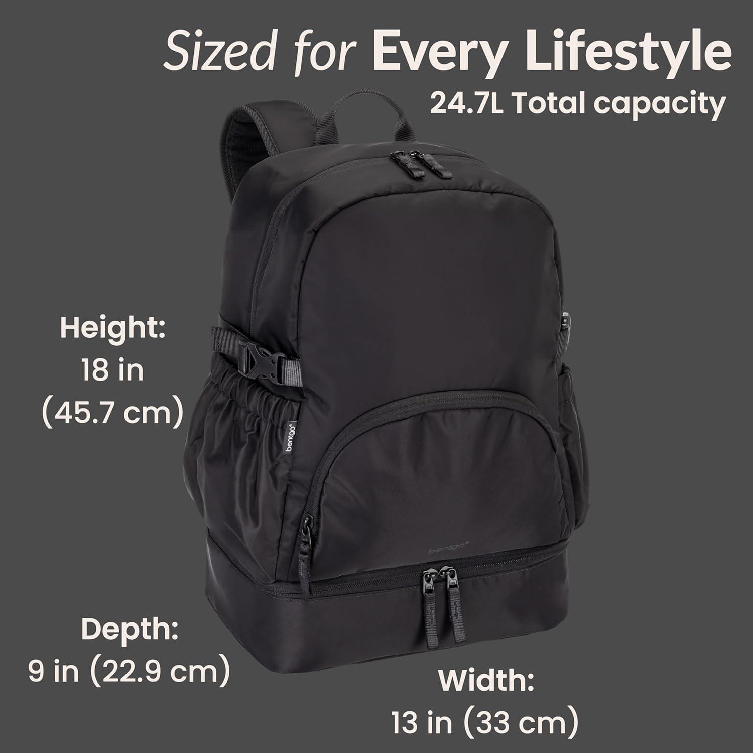 imageBentgo 2in1 Adult Backpack amp Insulated Lunch Bag Lightweight WaterResistant Travel Backpack with 9 Compartments Laptop Sleeve amp Trolley Sleeve for Work amp Everyday Use Soft BlushObsidian Charcoal
