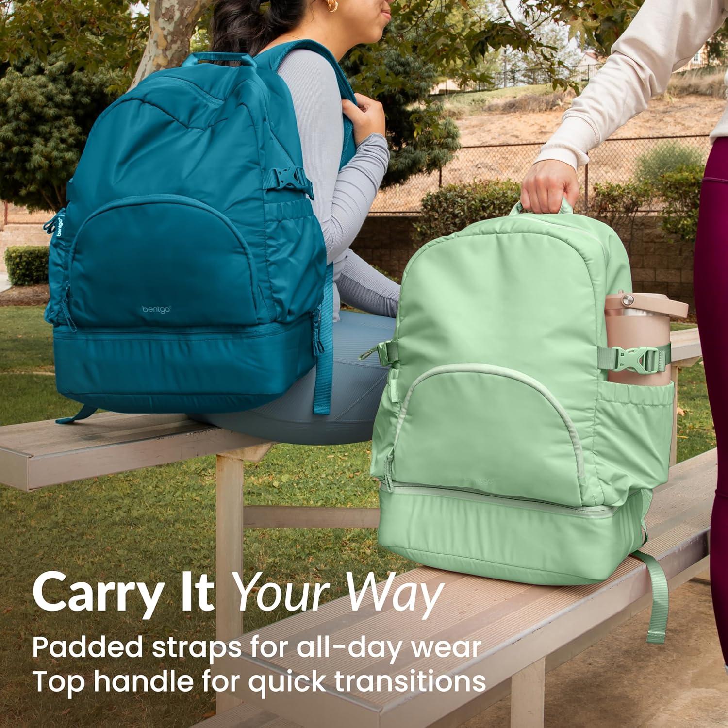 imageBentgo 2in1 Adult Backpack amp Insulated Lunch Bag Lightweight WaterResistant Travel Backpack with 9 Compartments Laptop Sleeve amp Trolley Sleeve for Work amp Everyday Use Soft BlushDeep Teal