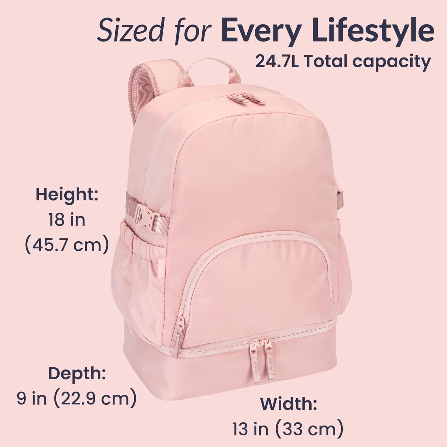 imageBentgo 2in1 Adult Backpack amp Insulated Lunch Bag Lightweight WaterResistant Travel Backpack with 9 Compartments Laptop Sleeve amp Trolley Sleeve for Work amp Everyday Use Soft BlushSoft Blush