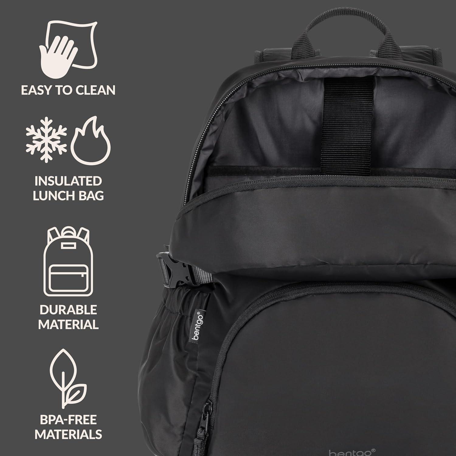 imageBentgo 2in1 Adult Backpack amp Insulated Lunch Bag Lightweight WaterResistant Travel Backpack with 9 Compartments Laptop Sleeve amp Trolley Sleeve for Work amp Everyday Use Soft BlushObsidian Charcoal