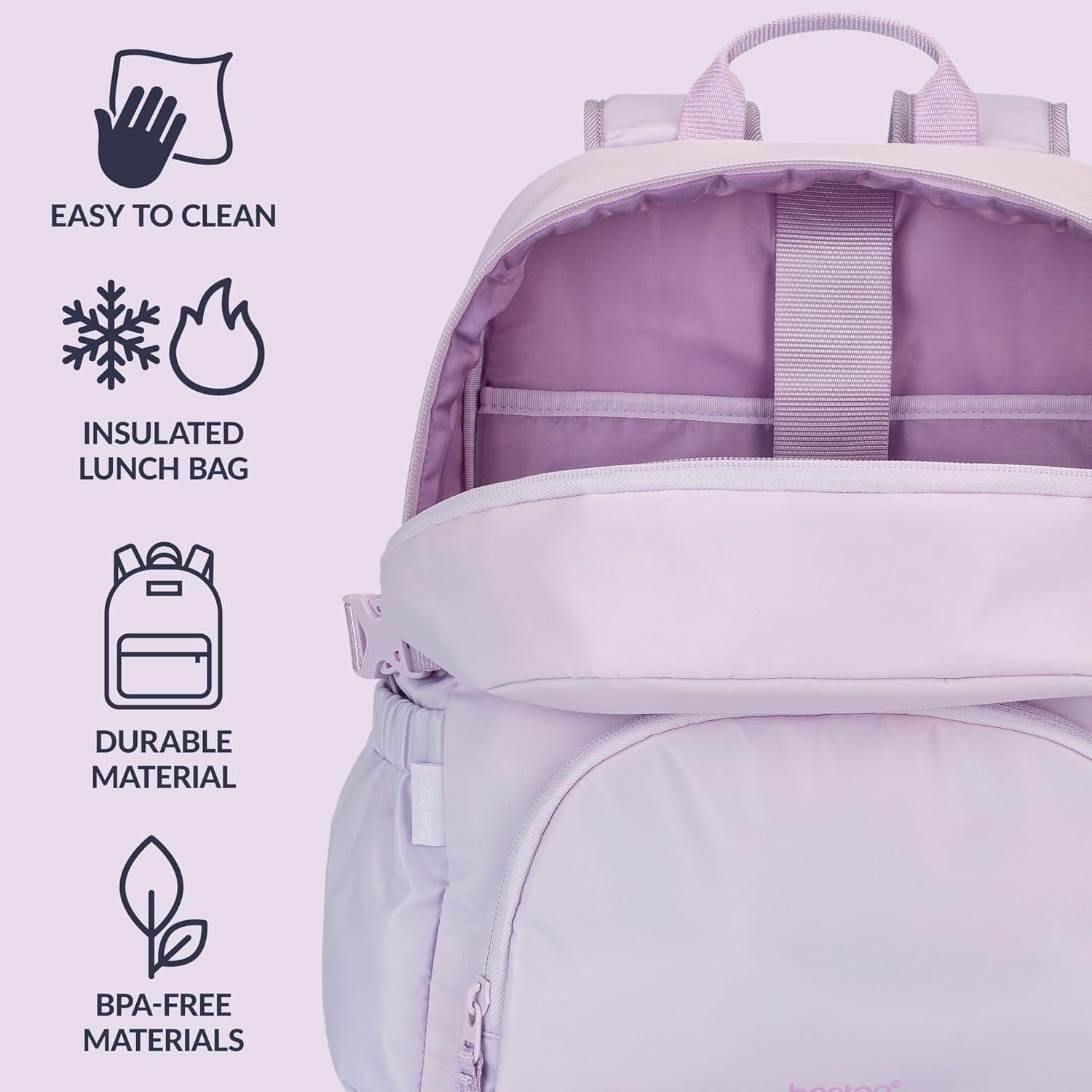 imageBentgo 2in1 Adult Backpack amp Insulated Lunch Bag Lightweight WaterResistant Travel Backpack with 9 Compartments Laptop Sleeve amp Trolley Sleeve for Work amp Everyday Use Soft BlushLavender