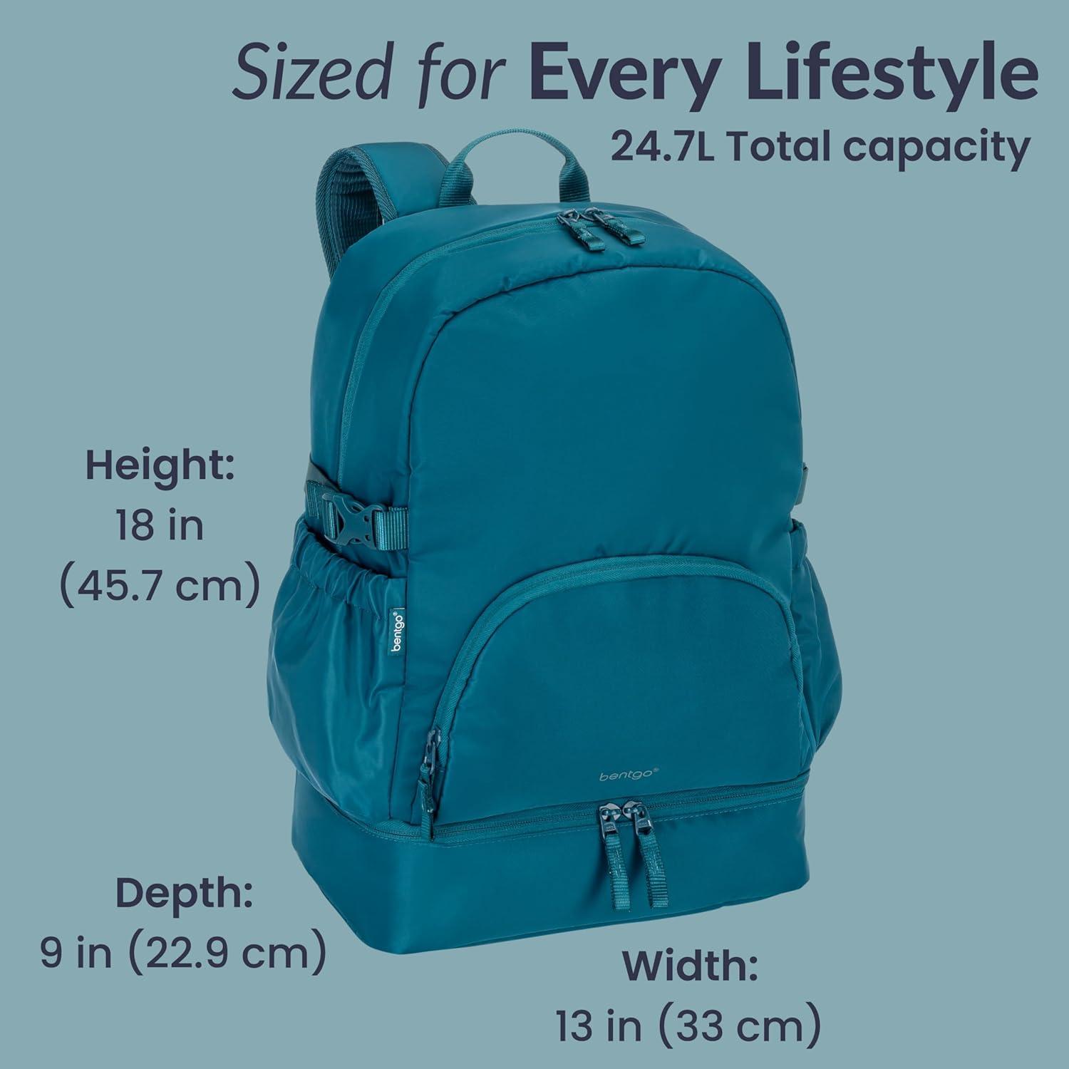 imageBentgo 2in1 Adult Backpack amp Insulated Lunch Bag Lightweight WaterResistant Travel Backpack with 9 Compartments Laptop Sleeve amp Trolley Sleeve for Work amp Everyday Use Soft BlushDeep Teal