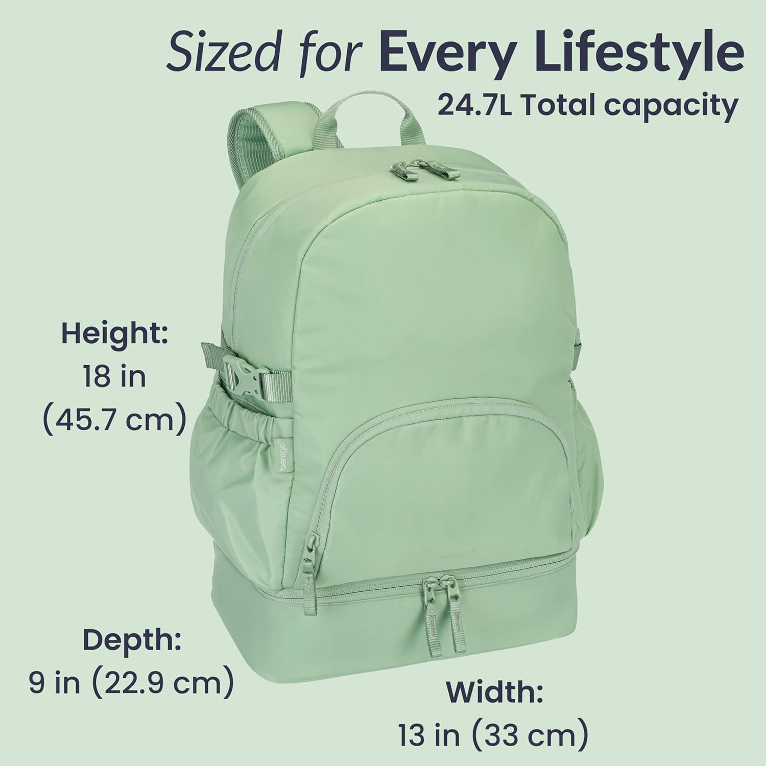 imageBentgo 2in1 Adult Backpack amp Insulated Lunch Bag Lightweight WaterResistant Travel Backpack with 9 Compartments Laptop Sleeve amp Trolley Sleeve for Work amp Everyday Use Soft BlushClay Green