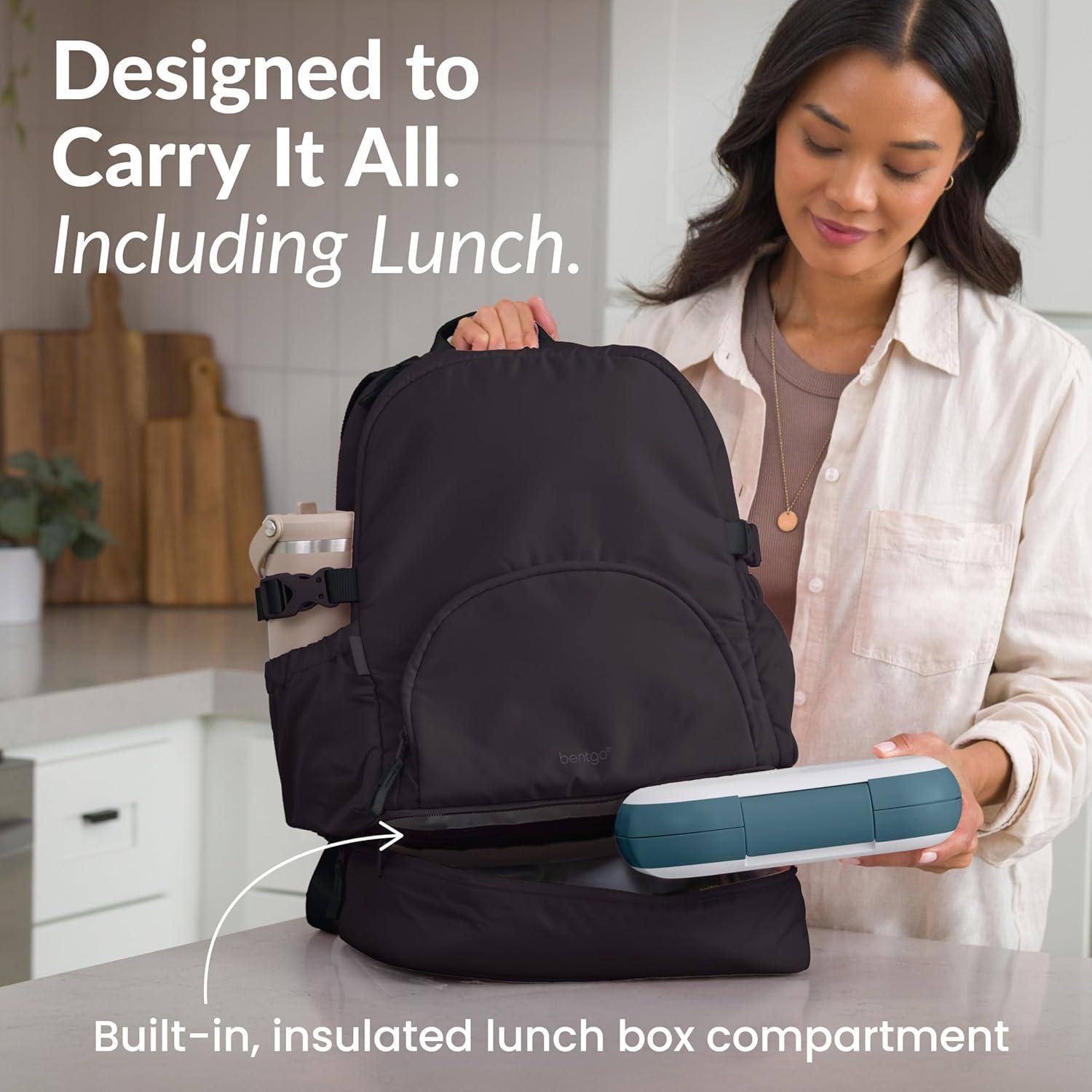 imageBentgo 2in1 Adult Backpack amp Insulated Lunch Bag Lightweight WaterResistant Travel Backpack with 9 Compartments Laptop Sleeve amp Trolley Sleeve for Work amp Everyday Use Soft BlushObsidian Charcoal