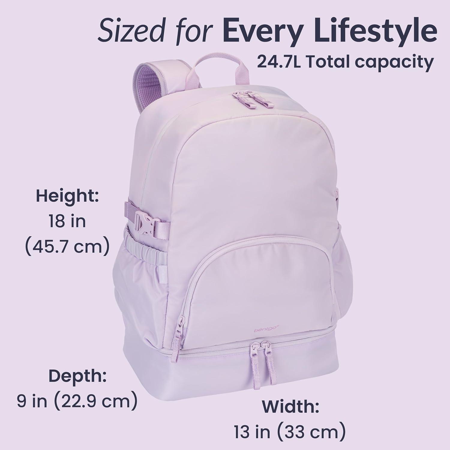 imageBentgo 2in1 Adult Backpack amp Insulated Lunch Bag Lightweight WaterResistant Travel Backpack with 9 Compartments Laptop Sleeve amp Trolley Sleeve for Work amp Everyday Use Soft BlushLavender