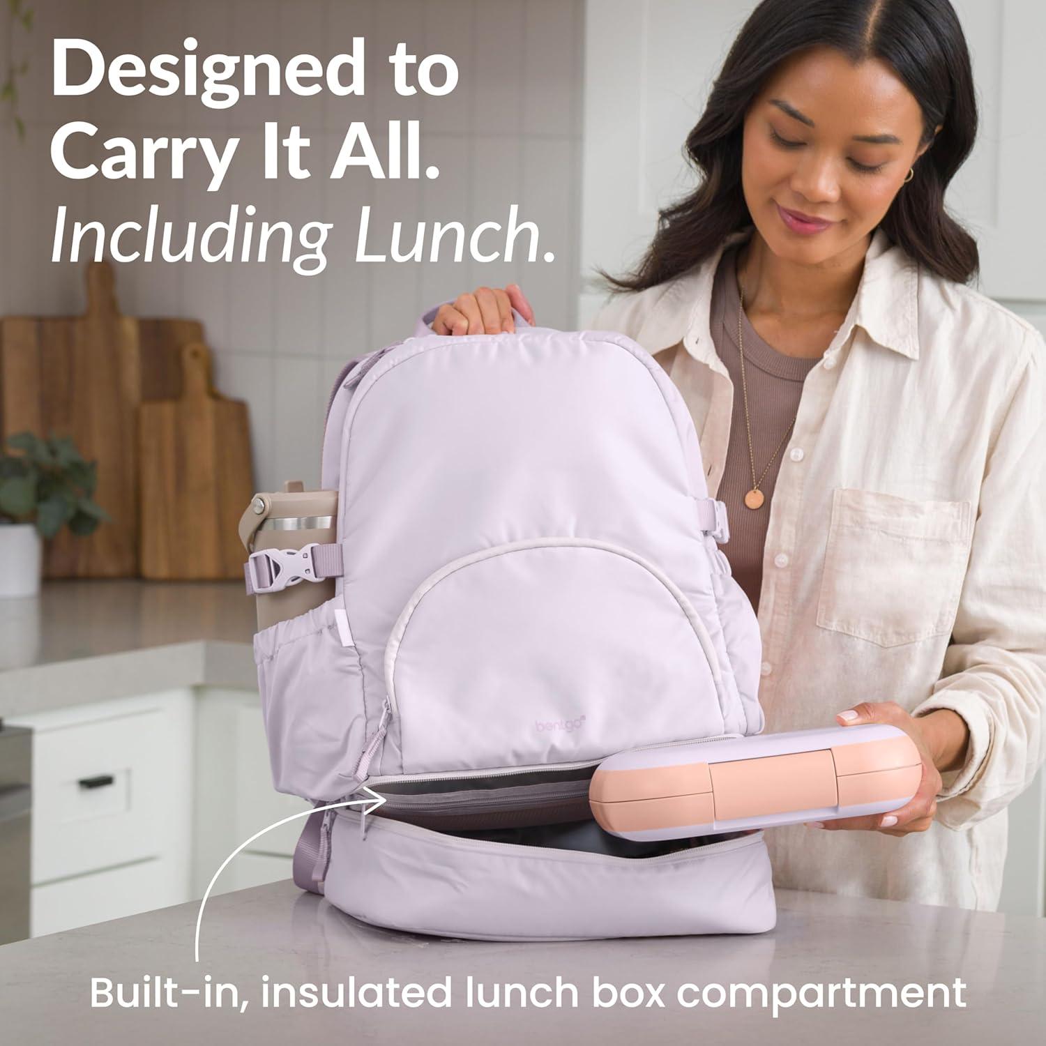 imageBentgo 2in1 Adult Backpack amp Insulated Lunch Bag Lightweight WaterResistant Travel Backpack with 9 Compartments Laptop Sleeve amp Trolley Sleeve for Work amp Everyday Use Soft BlushLavender