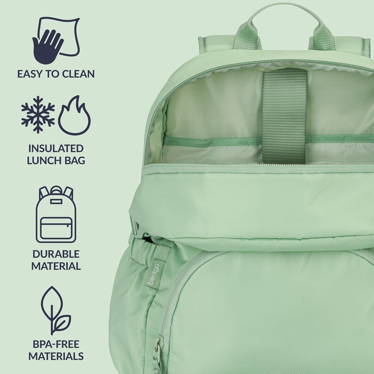 imageBentgo 2in1 Adult Backpack amp Insulated Lunch Bag Lightweight WaterResistant Travel Backpack with 9 Compartments Laptop Sleeve amp Trolley Sleeve for Work amp Everyday Use Soft BlushClay Green