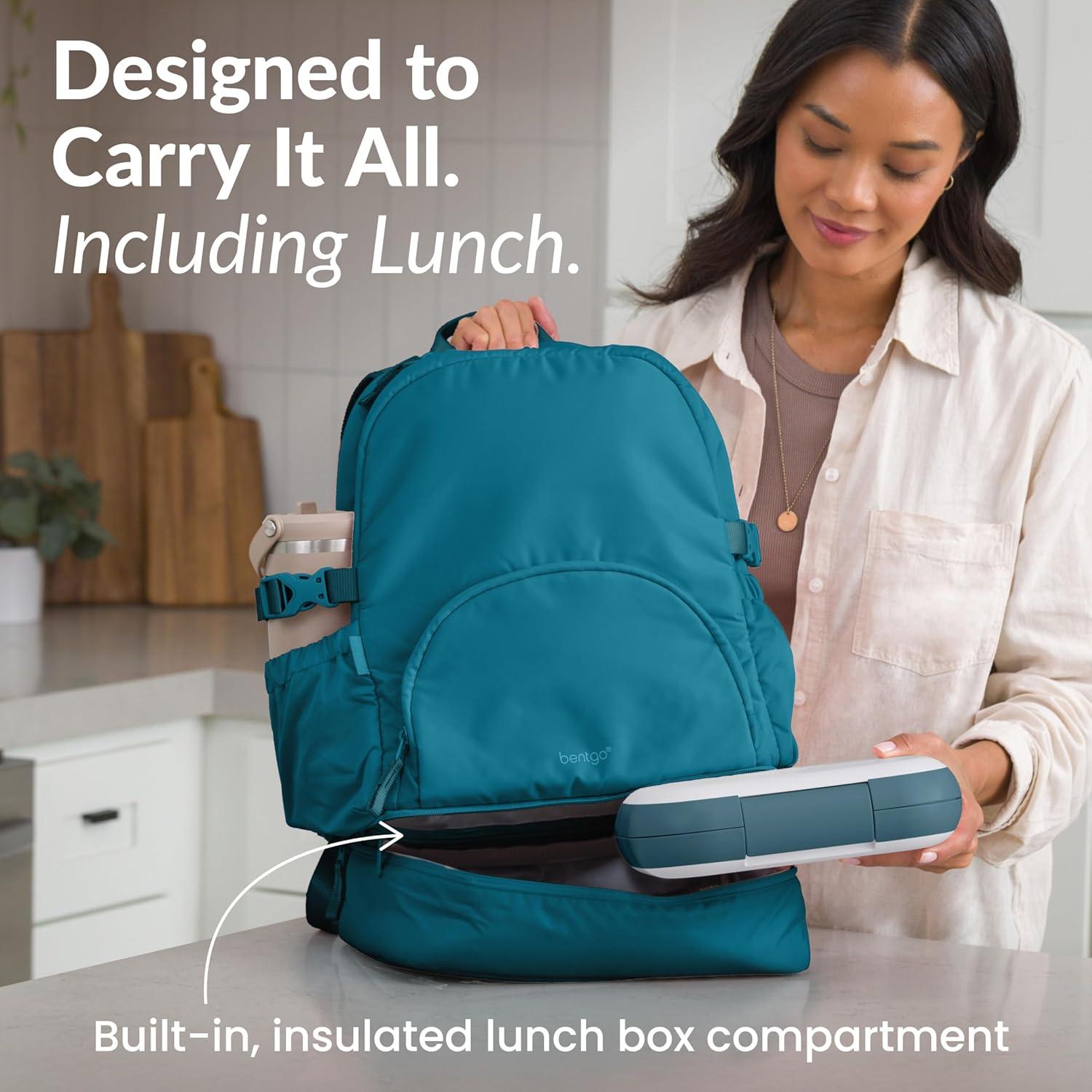 imageBentgo 2in1 Adult Backpack amp Insulated Lunch Bag Lightweight WaterResistant Travel Backpack with 9 Compartments Laptop Sleeve amp Trolley Sleeve for Work amp Everyday Use Soft BlushDeep Teal
