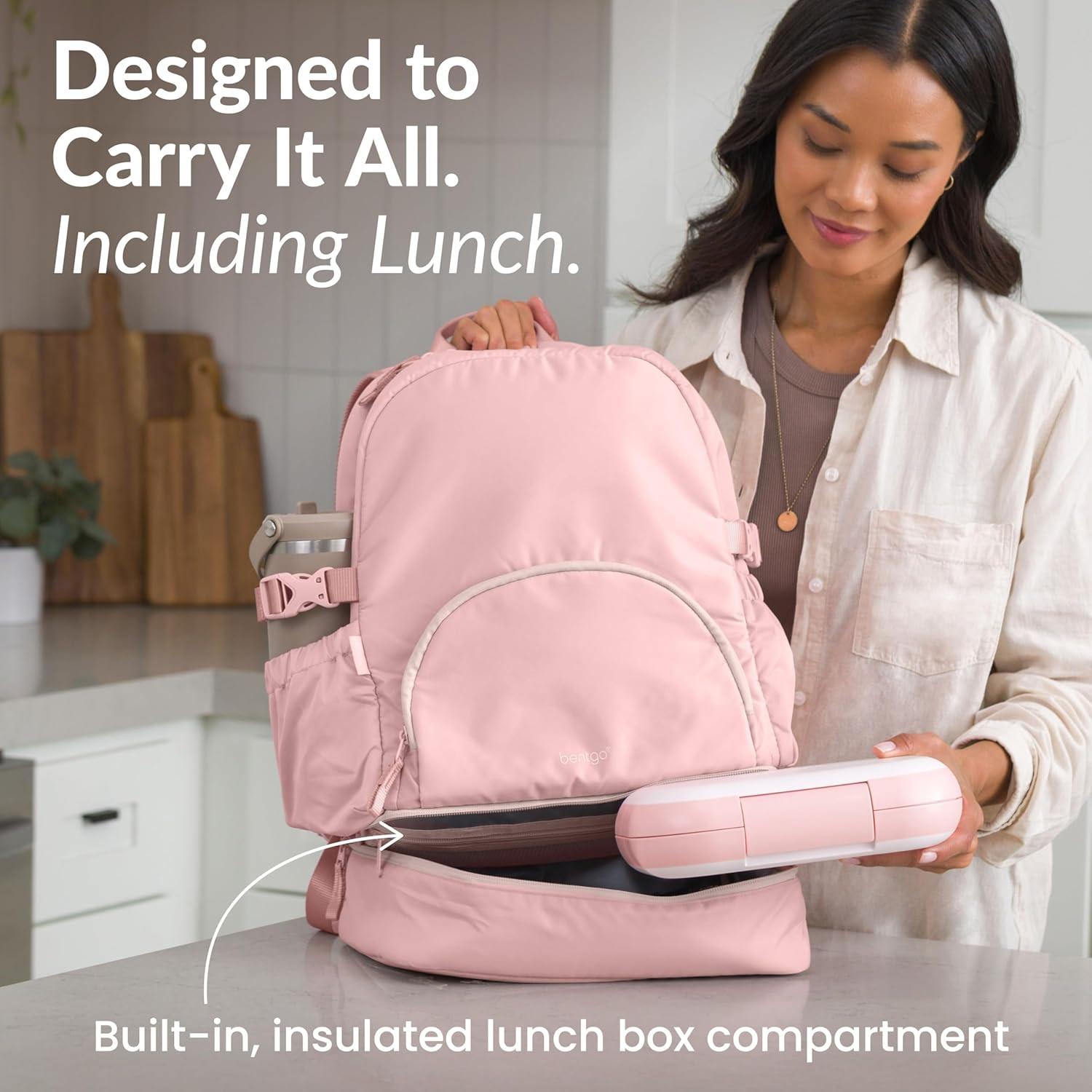 imageBentgo 2in1 Adult Backpack amp Insulated Lunch Bag Lightweight WaterResistant Travel Backpack with 9 Compartments Laptop Sleeve amp Trolley Sleeve for Work amp Everyday Use Soft BlushSoft Blush