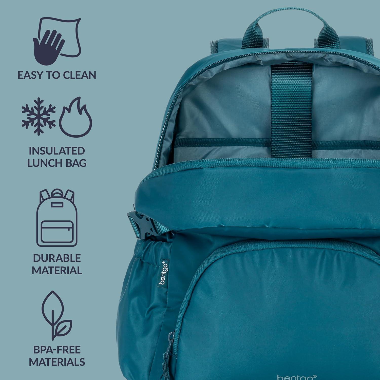imageBentgo 2in1 Adult Backpack amp Insulated Lunch Bag Lightweight WaterResistant Travel Backpack with 9 Compartments Laptop Sleeve amp Trolley Sleeve for Work amp Everyday Use Soft BlushDeep Teal