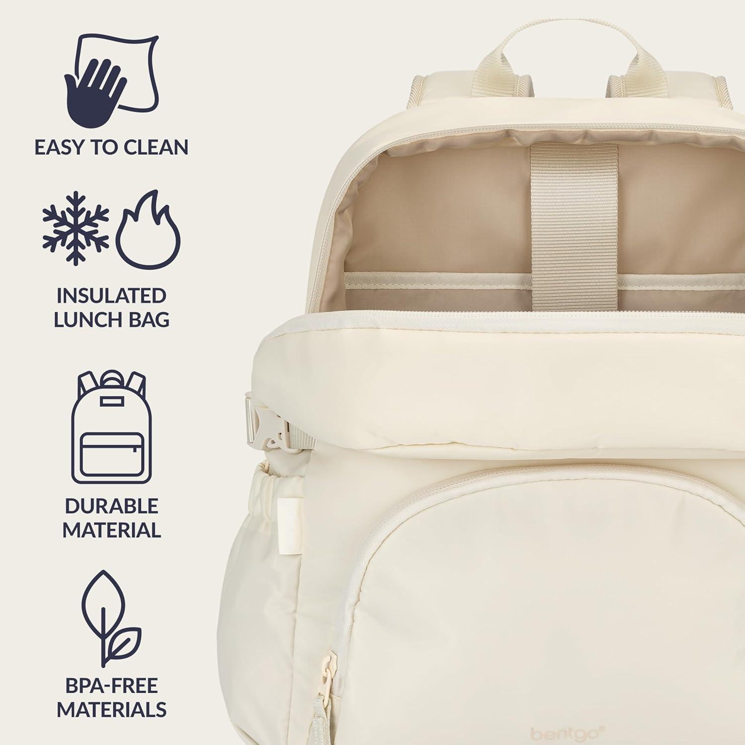 imageBentgo 2in1 Adult Backpack amp Insulated Lunch Bag Lightweight WaterResistant Travel Backpack with 9 Compartments Laptop Sleeve amp Trolley Sleeve for Work amp Everyday Use Soft BlushBone