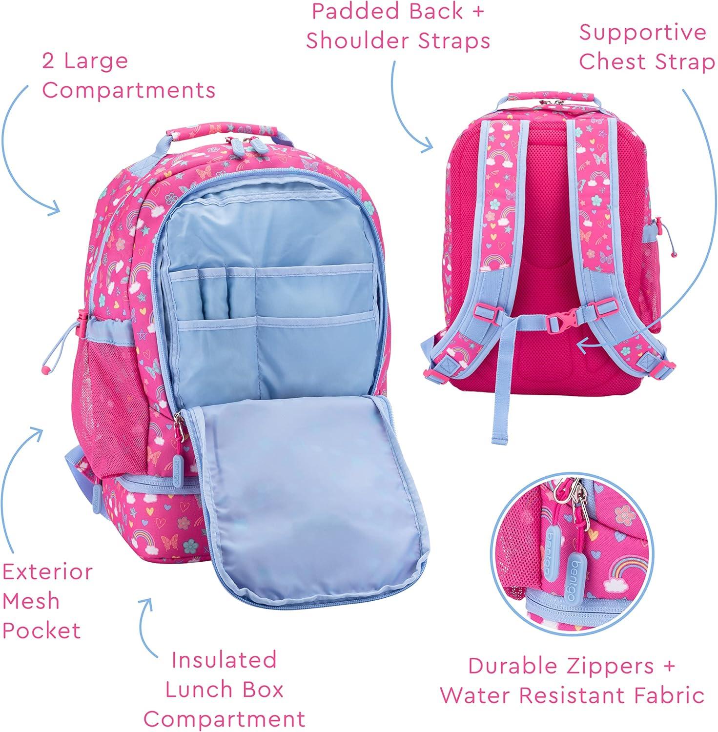 imageBentgo 2in1 Backpack amp Insulated Lunch Bag Set With Kids Prints Lunch Box Rainbows and Butterflies
