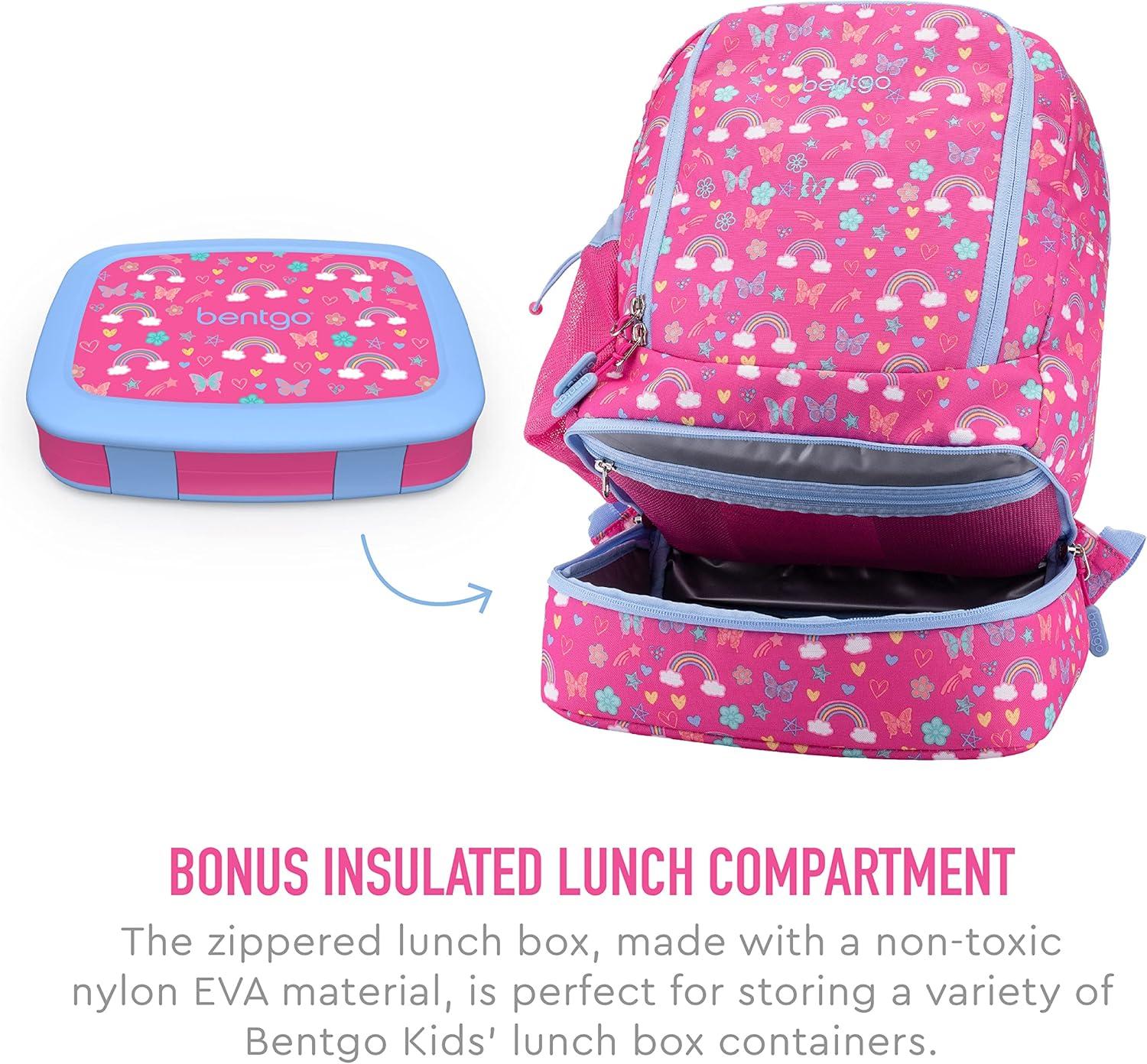 imageBentgo 2in1 Backpack amp Insulated Lunch Bag Set With Kids Prints Lunch Box Rainbows and Butterflies