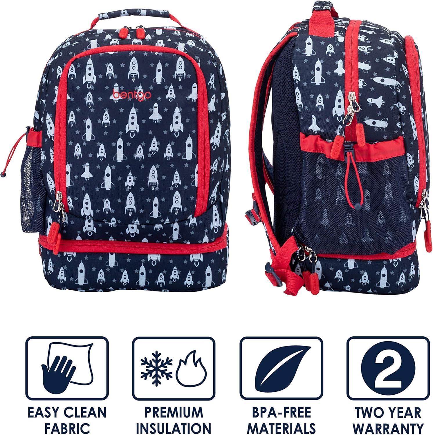 imageBentgo 2in1 Backpack amp Insulated Lunch Bag Set With Kids Prints Lunch Box and 4 Reusable Ice Packs Space Rockets