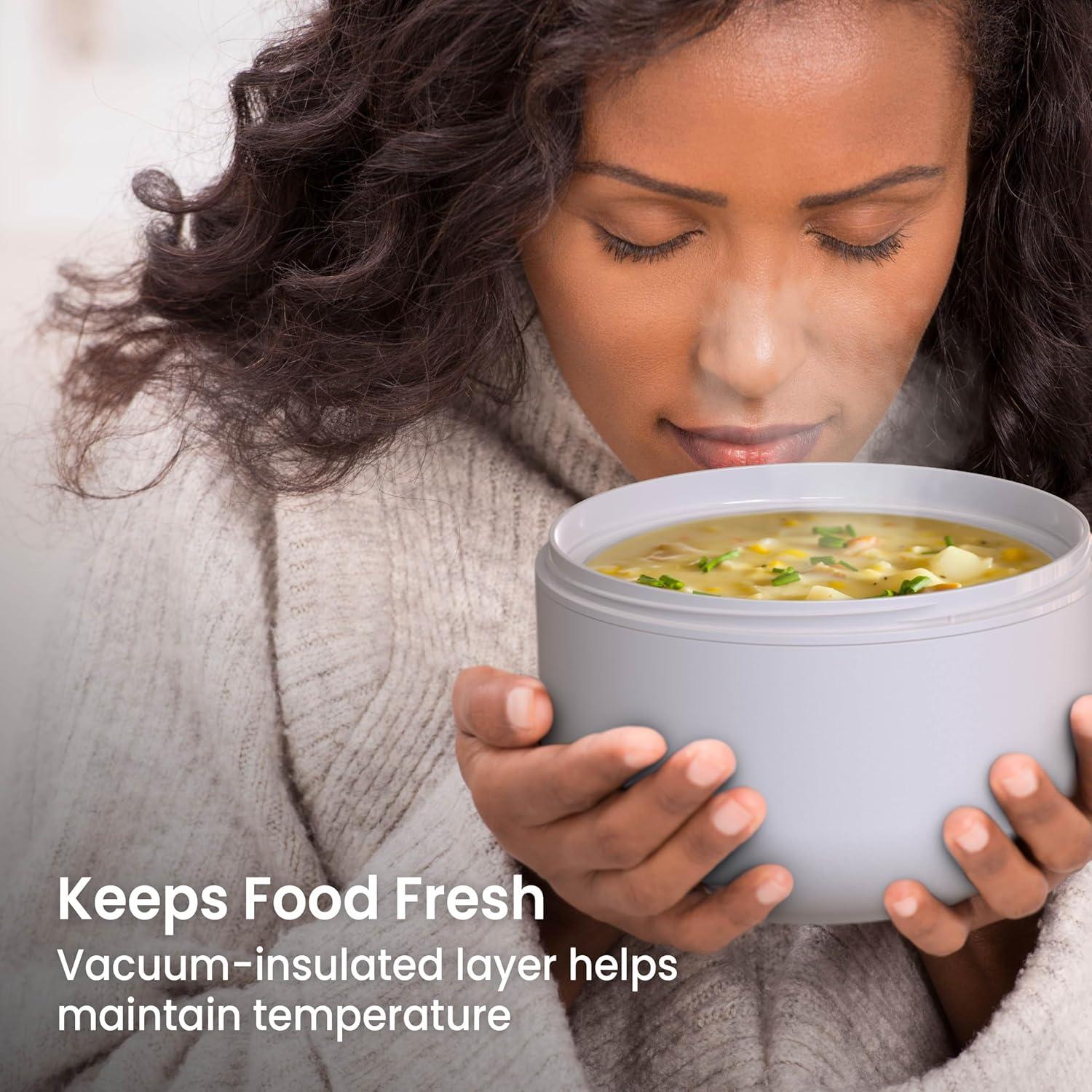 imageBentgo Bowl Insulated LeakResistant Bowl with Snack Compartment Collapsible Utensils and Improved EasyGrip Design for OntheGo Holds Soup Rice Cereal amp More BPAFree 212 oz BlushGray