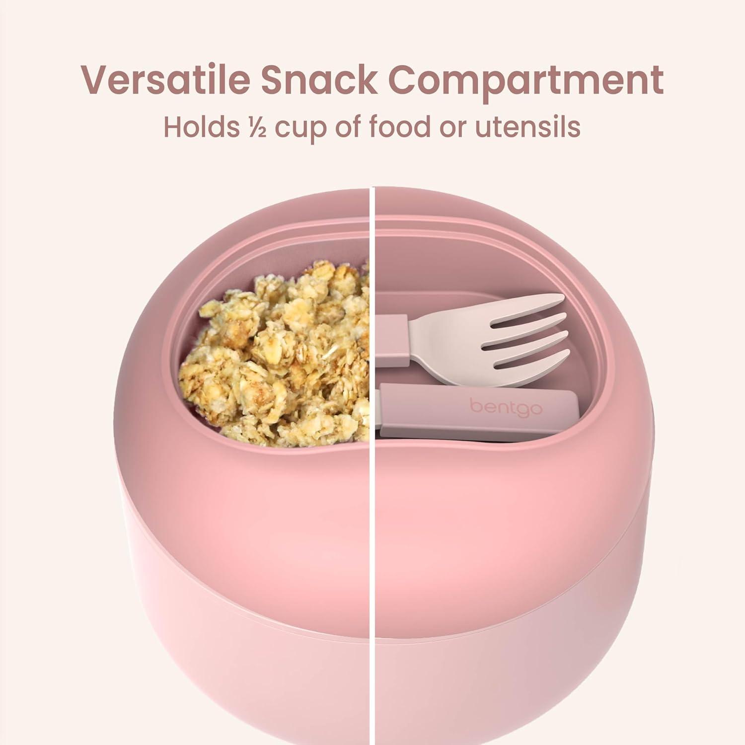 imageBentgo Bowl Insulated LeakResistant Bowl with Snack Compartment Collapsible Utensils and Improved EasyGrip Design for OntheGo Holds Soup Rice Cereal amp More BPAFree 212 oz BlushBlush