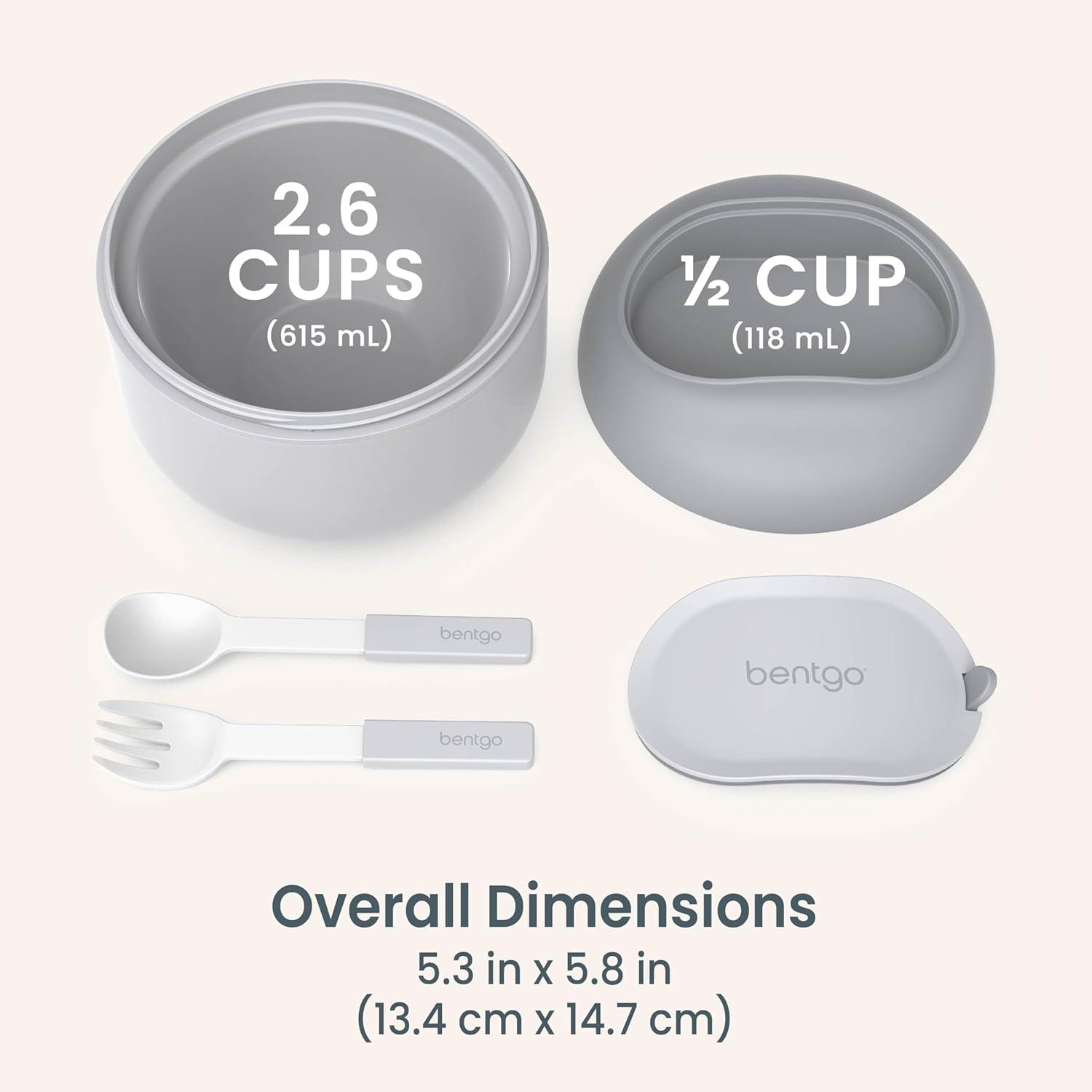 imageBentgo Bowl Insulated LeakResistant Bowl with Snack Compartment Collapsible Utensils and Improved EasyGrip Design for OntheGo Holds Soup Rice Cereal amp More BPAFree 212 oz BlushGray