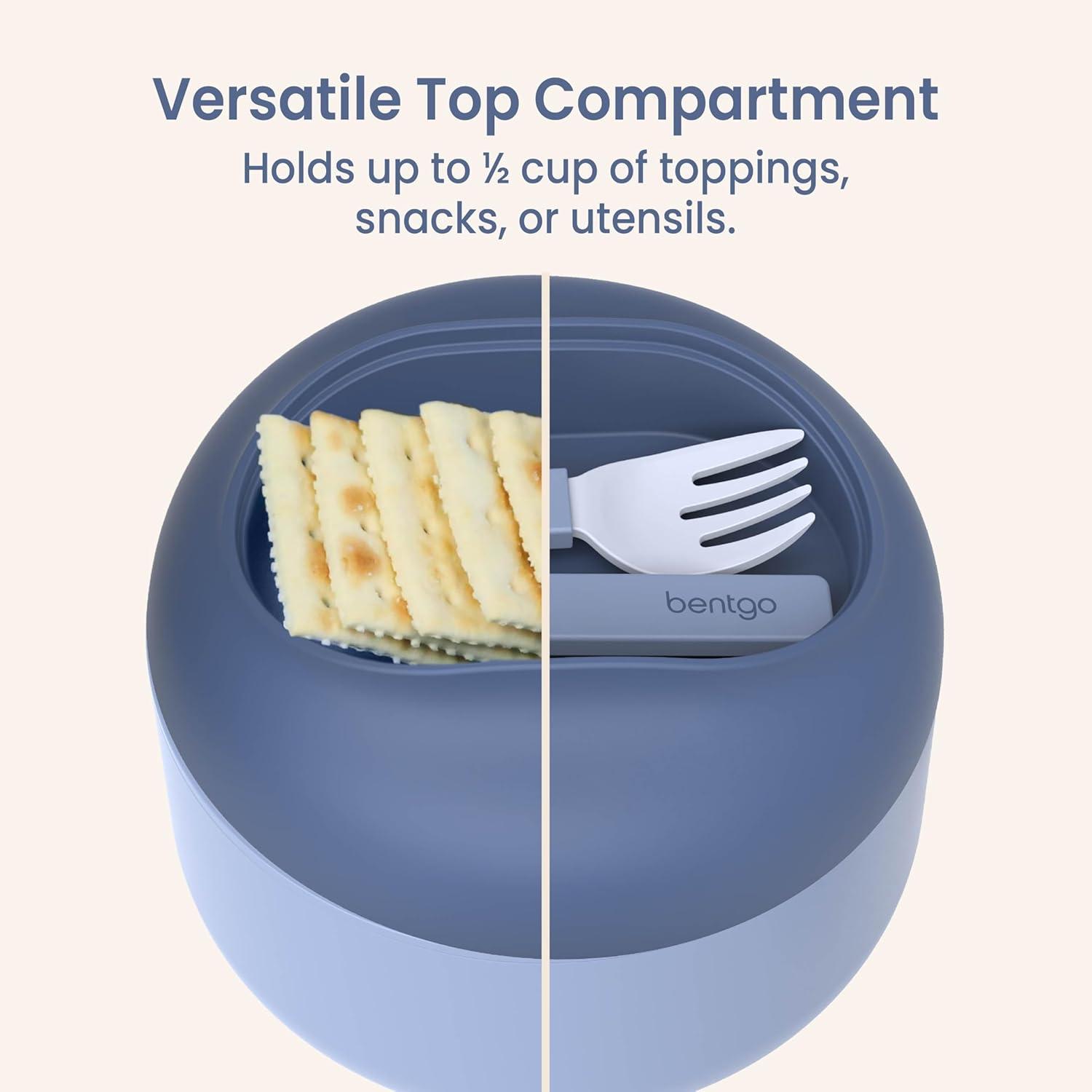 imageBentgo Bowl Insulated LeakResistant Bowl with Snack Compartment Collapsible Utensils and Improved EasyGrip Design for OntheGo Holds Soup Rice Cereal amp More BPAFree 212 oz BlushSlate
