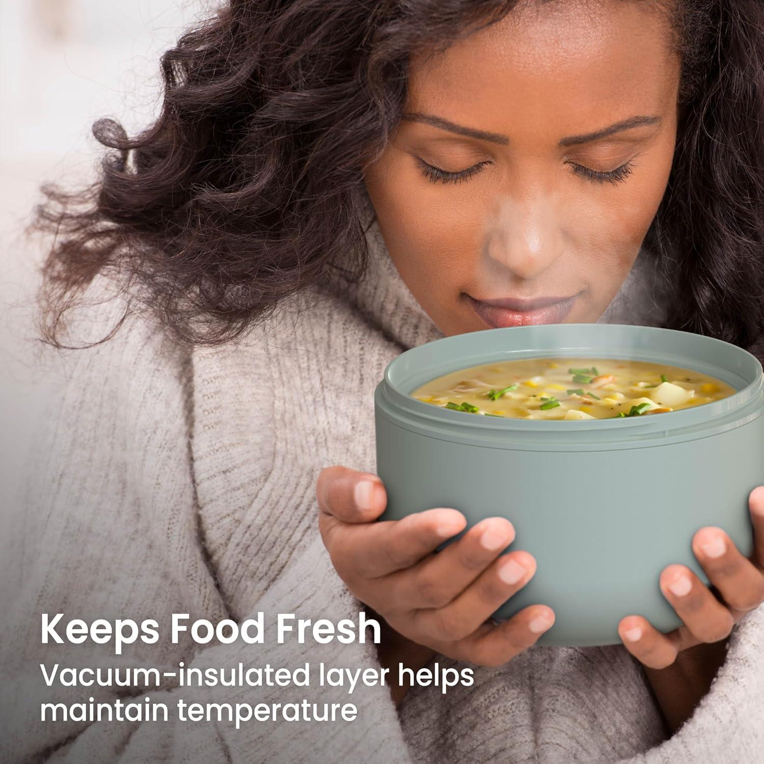 imageBentgo Bowl Insulated LeakResistant Bowl with Snack Compartment Collapsible Utensils and Improved EasyGrip Design for OntheGo Holds Soup Rice Cereal amp More BPAFree 212 oz BlushKhaki Green