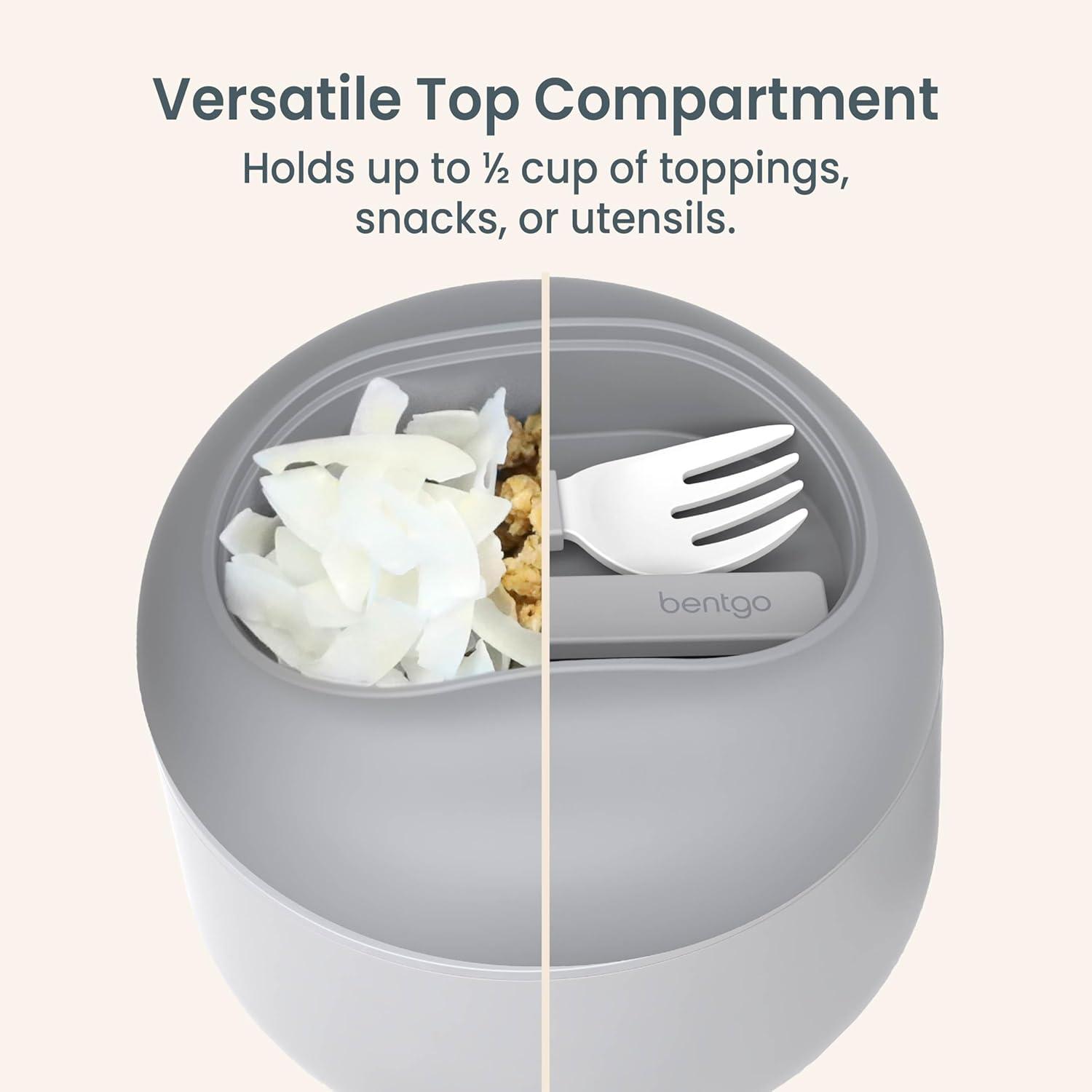 imageBentgo Bowl Insulated LeakResistant Bowl with Snack Compartment Collapsible Utensils and Improved EasyGrip Design for OntheGo Holds Soup Rice Cereal amp More BPAFree 212 oz BlushGray