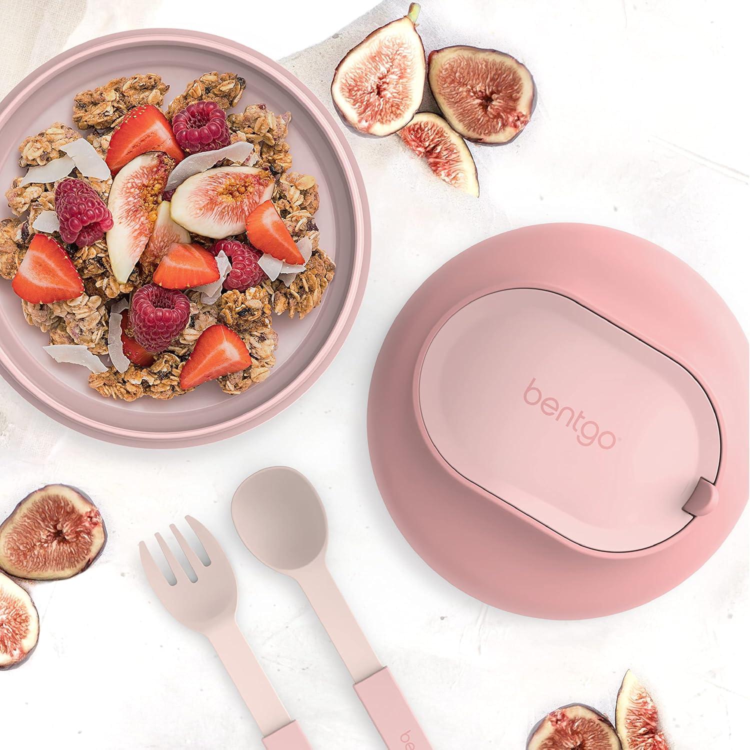 imageBentgo Bowl Insulated LeakResistant Bowl with Snack Compartment Collapsible Utensils and Improved EasyGrip Design for OntheGo Holds Soup Rice Cereal amp More BPAFree 212 oz BlushBlush