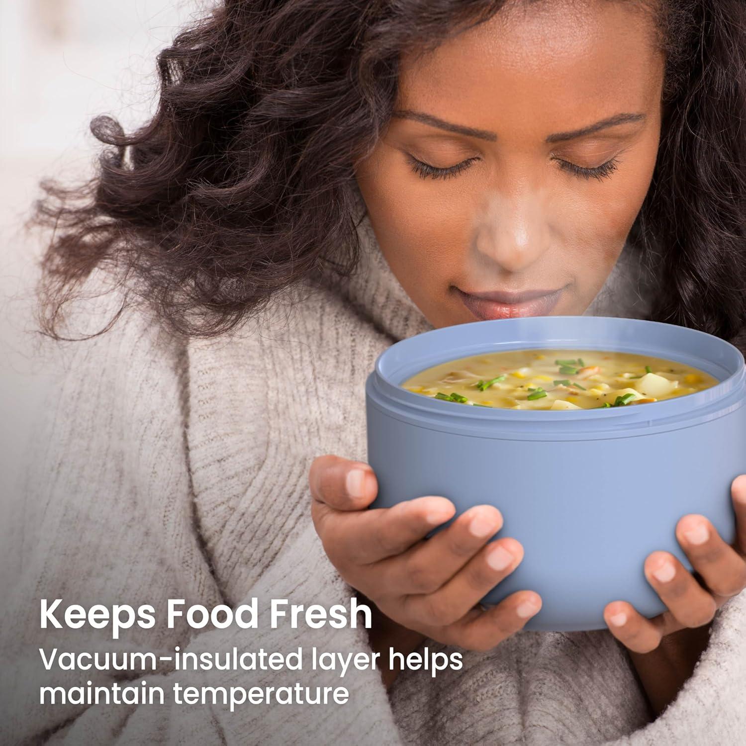 imageBentgo Bowl Insulated LeakResistant Bowl with Snack Compartment Collapsible Utensils and Improved EasyGrip Design for OntheGo Holds Soup Rice Cereal amp More BPAFree 212 oz BlushSlate