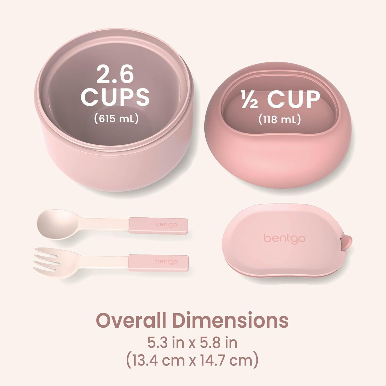 imageBentgo Bowl Insulated LeakResistant Bowl with Snack Compartment Collapsible Utensils and Improved EasyGrip Design for OntheGo Holds Soup Rice Cereal amp More BPAFree 212 oz BlushBlush