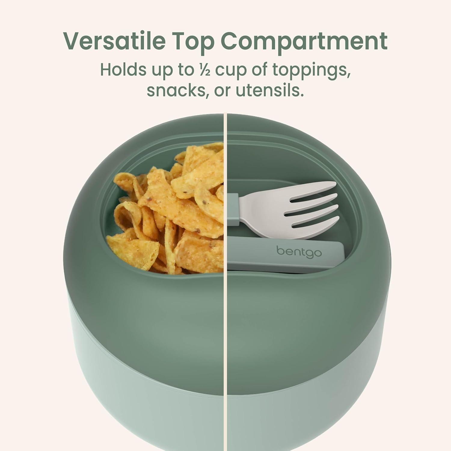 imageBentgo Bowl Insulated LeakResistant Bowl with Snack Compartment Collapsible Utensils and Improved EasyGrip Design for OntheGo Holds Soup Rice Cereal amp More BPAFree 212 oz BlushKhaki Green