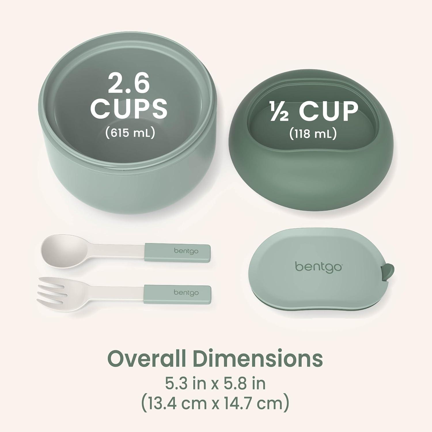 imageBentgo Bowl Insulated LeakResistant Bowl with Snack Compartment Collapsible Utensils and Improved EasyGrip Design for OntheGo Holds Soup Rice Cereal amp More BPAFree 212 oz BlushKhaki Green