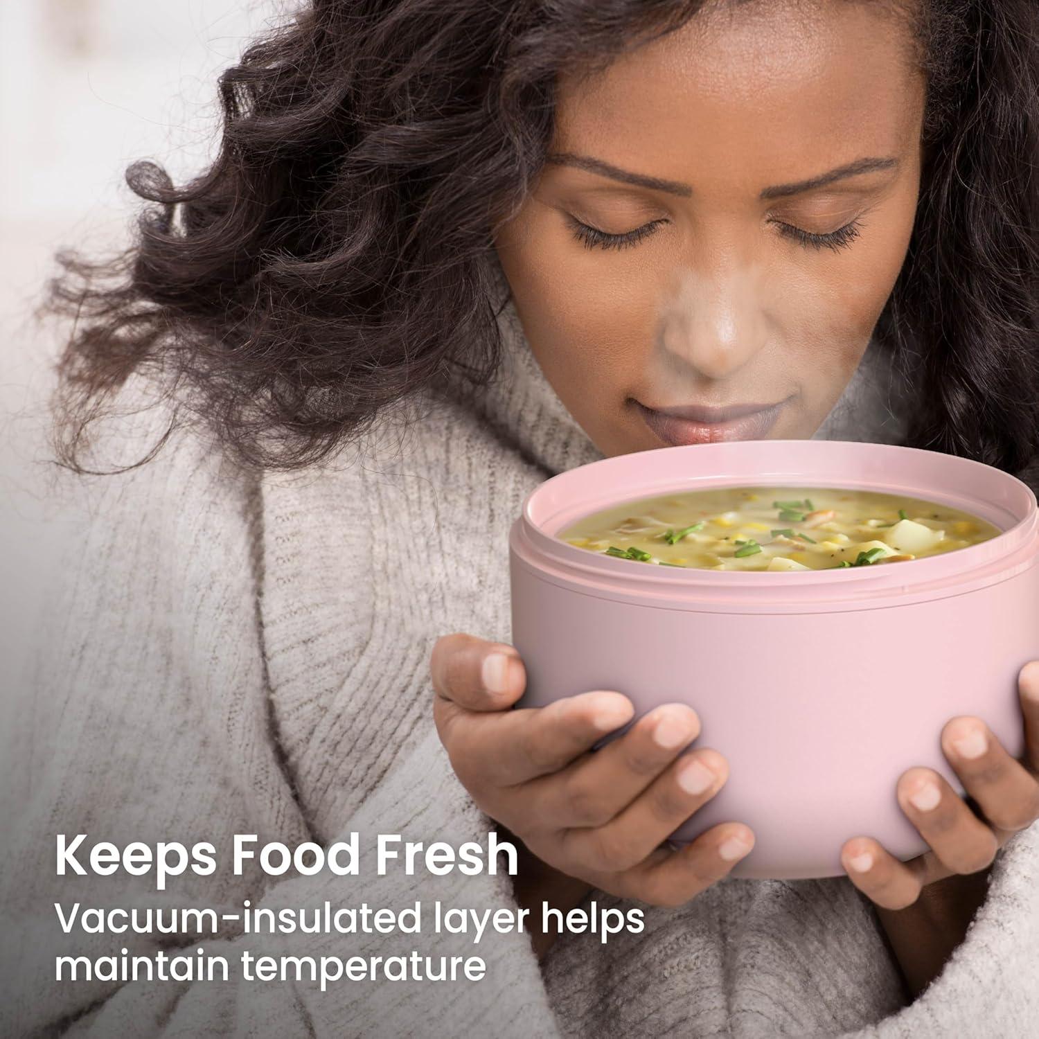 imageBentgo Bowl Insulated LeakResistant Bowl with Snack Compartment Collapsible Utensils and Improved EasyGrip Design for OntheGo Holds Soup Rice Cereal amp More BPAFree 212 oz BlushBlush