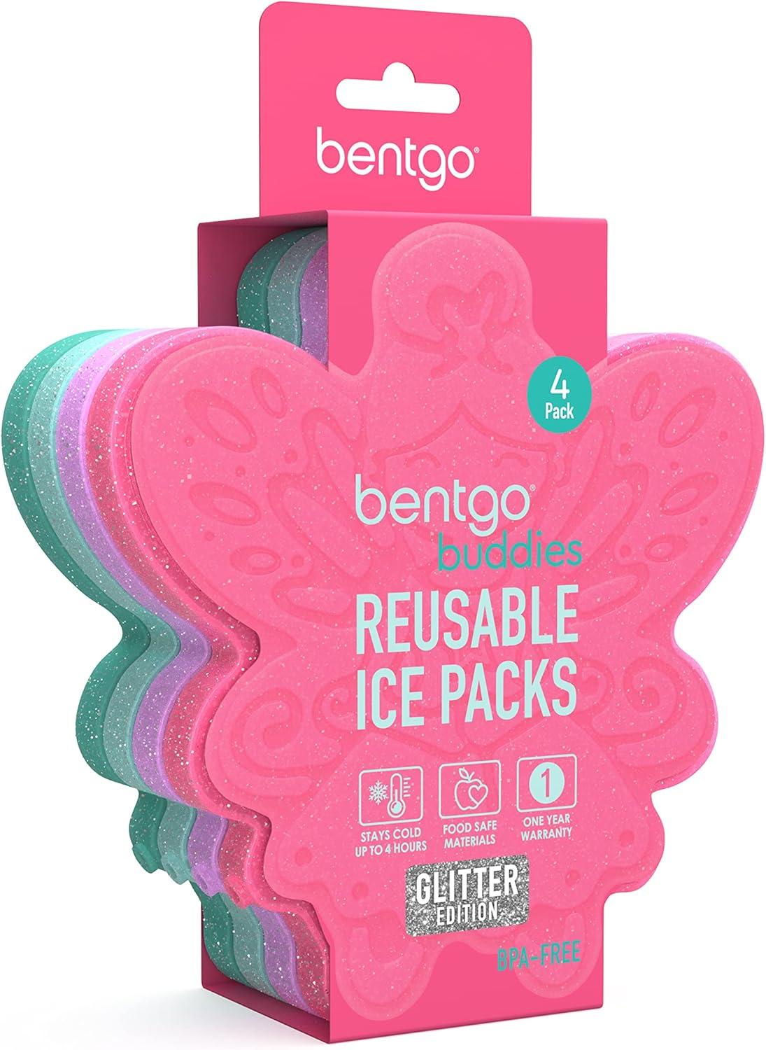 imageBentgo Buddies Glitter Reusable Ice Packs Slim Ice Packs for Lunch Boxes Lunch Bags and Coolers Multicolored 4Pack MermaidGlitter Edition Fairy
