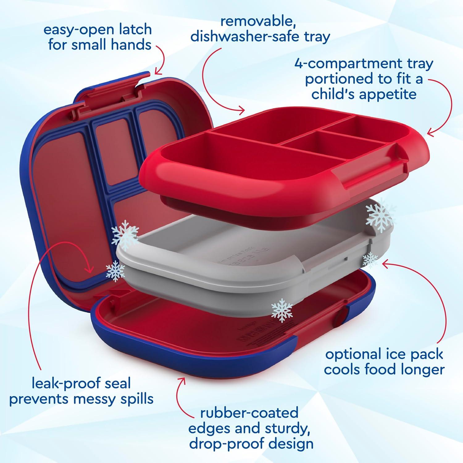 imageBentgo Chill Kids LeakProof Lunch Box 4Compartment Bento Box with BuiltIn Ice Pack 33 Cup Capacity PFAS amp BPAFree Microwave amp Dishwasher Safe Ideal Size for Ages 3 to 7 AquaRedRoyal