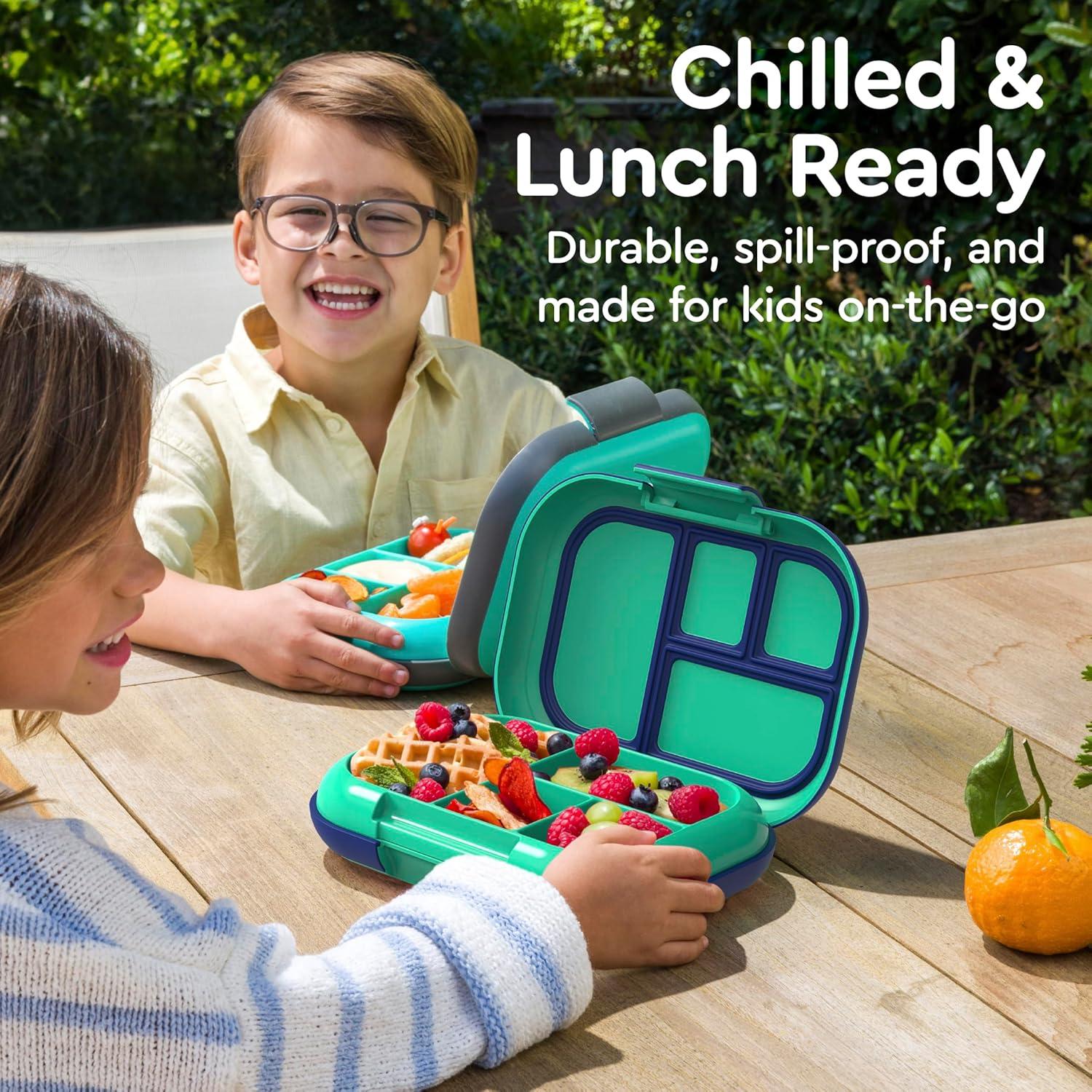 imageBentgo Chill Kids LeakProof Lunch Box 4Compartment Bento Box with BuiltIn Ice Pack 33 Cup Capacity PFAS amp BPAFree Microwave amp Dishwasher Safe Ideal Size for Ages 3 to 7 AquaGreenNavy