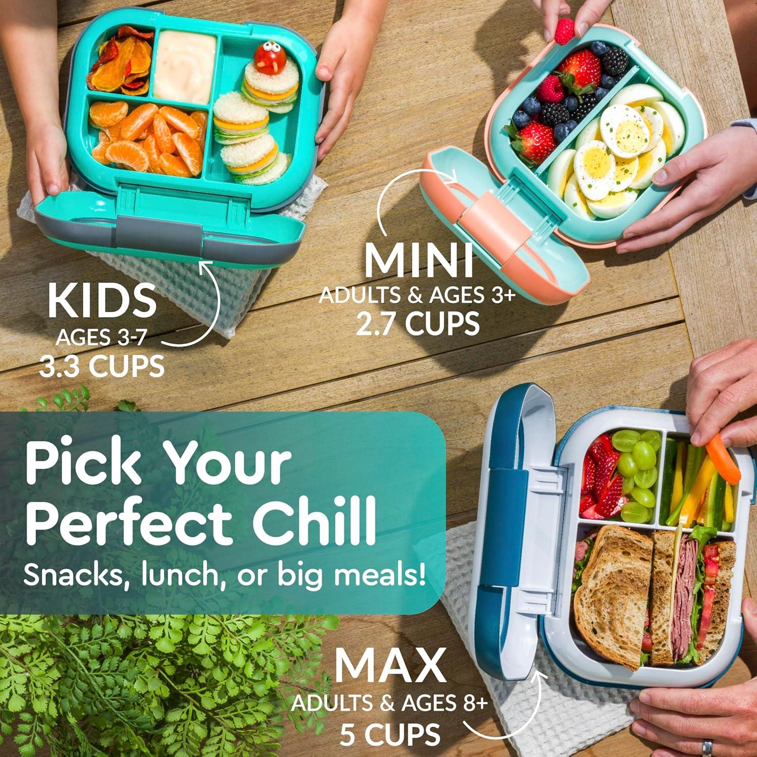 imageBentgo Chill Kids LeakProof Lunch Box 4Compartment Bento Box with BuiltIn Ice Pack 33 Cup Capacity PFAS amp BPAFree Microwave amp Dishwasher Safe Ideal Size for Ages 3 to 7 AquaElectric Aqua