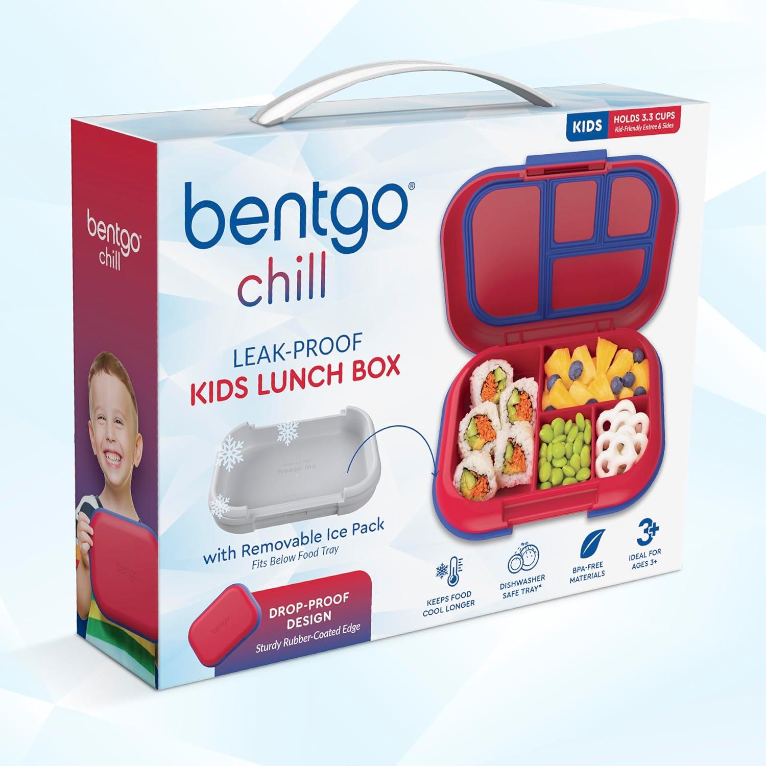 imageBentgo Chill Kids LeakProof Lunch Box 4Compartment Bento Box with BuiltIn Ice Pack 33 Cup Capacity PFAS amp BPAFree Microwave amp Dishwasher Safe Ideal Size for Ages 3 to 7 AquaRedRoyal