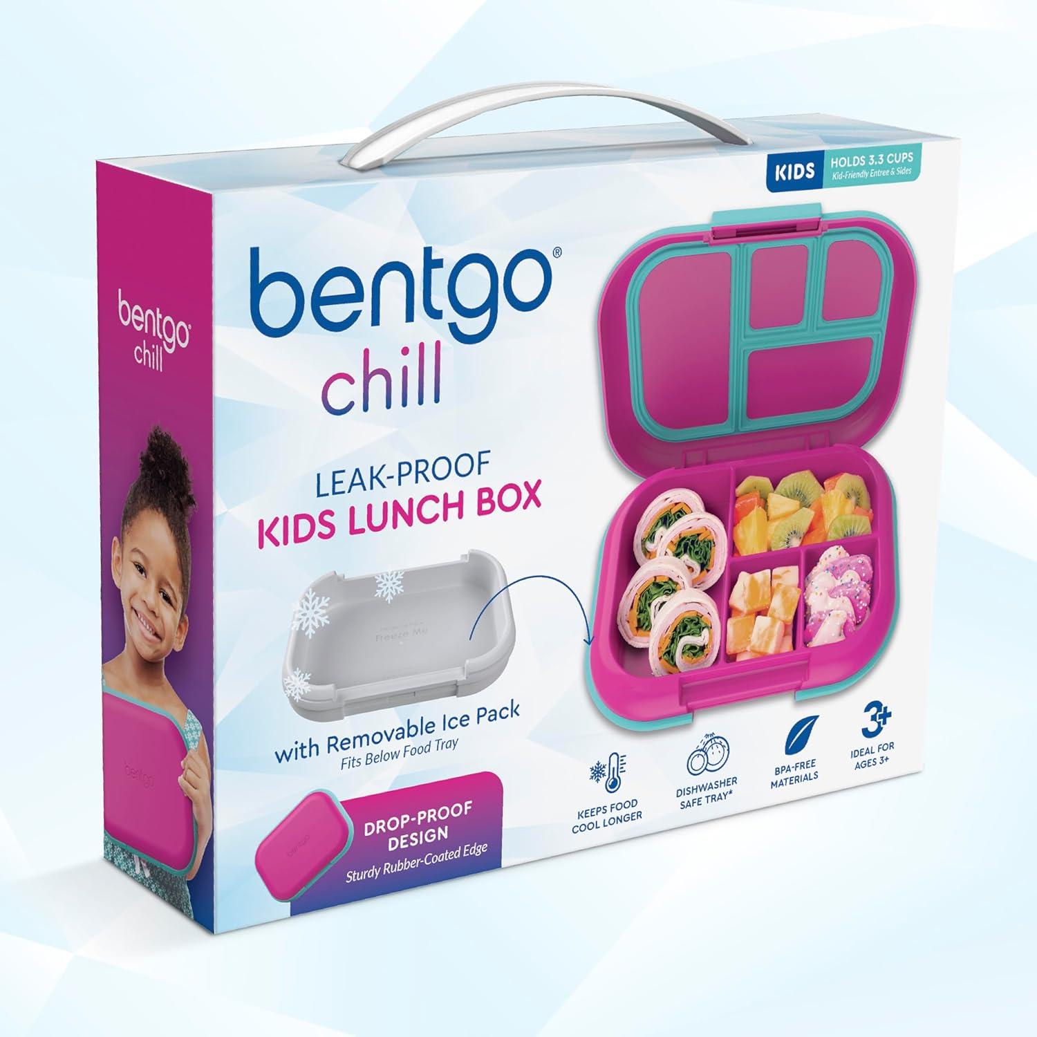imageBentgo Chill Kids LeakProof Lunch Box 4Compartment Bento Box with BuiltIn Ice Pack 33 Cup Capacity PFAS amp BPAFree Microwave amp Dishwasher Safe Ideal Size for Ages 3 to 7 AquaFuchsiaTeal