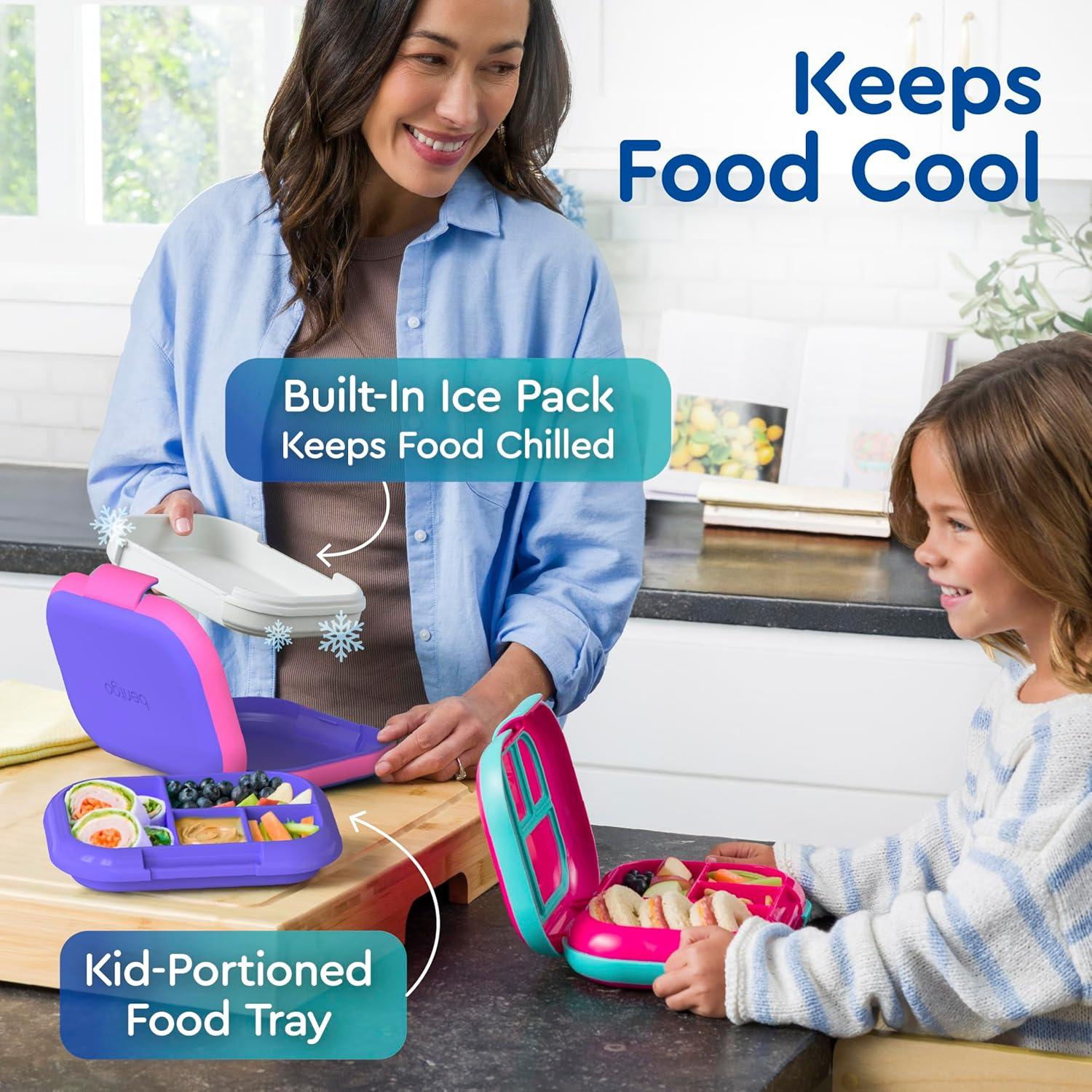 imageBentgo Chill Kids LeakProof Lunch Box 4Compartment Bento Box with BuiltIn Ice Pack 33 Cup Capacity PFAS amp BPAFree Microwave amp Dishwasher Safe Ideal Size for Ages 3 to 7 AquaElectric Violet