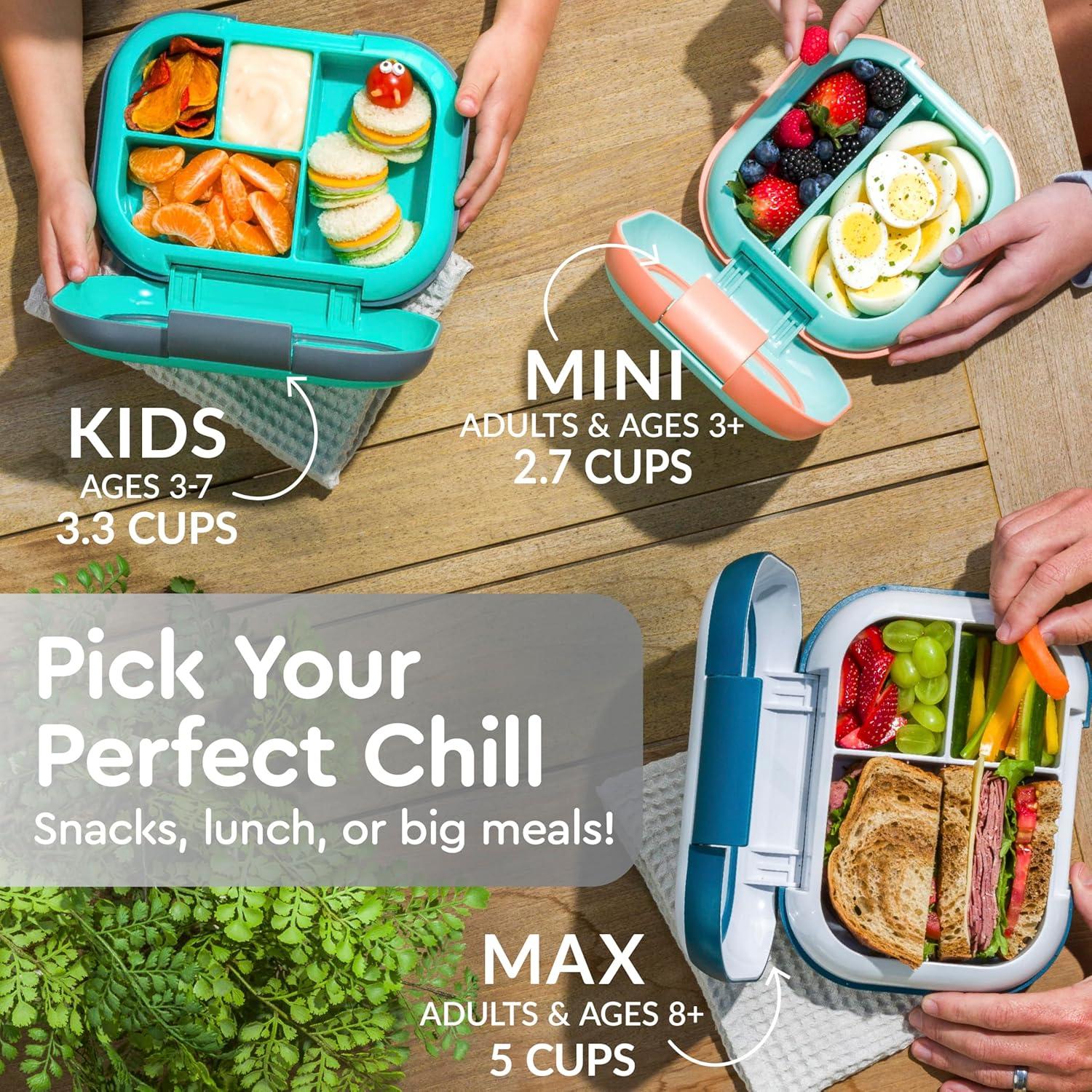 imageBentgo Chill Kids LeakProof Lunch Box 4Compartment Bento Box with BuiltIn Ice Pack 33 Cup Capacity PFAS amp BPAFree Microwave amp Dishwasher Safe Ideal Size for Ages 3 to 7 AquaGray