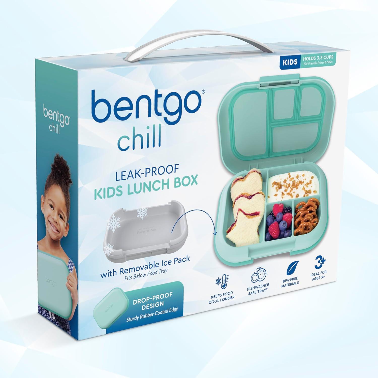 imageBentgo Chill Kids LeakProof Lunch Box 4Compartment Bento Box with BuiltIn Ice Pack 33 Cup Capacity PFAS amp BPAFree Microwave amp Dishwasher Safe Ideal Size for Ages 3 to 7 AquaAqua