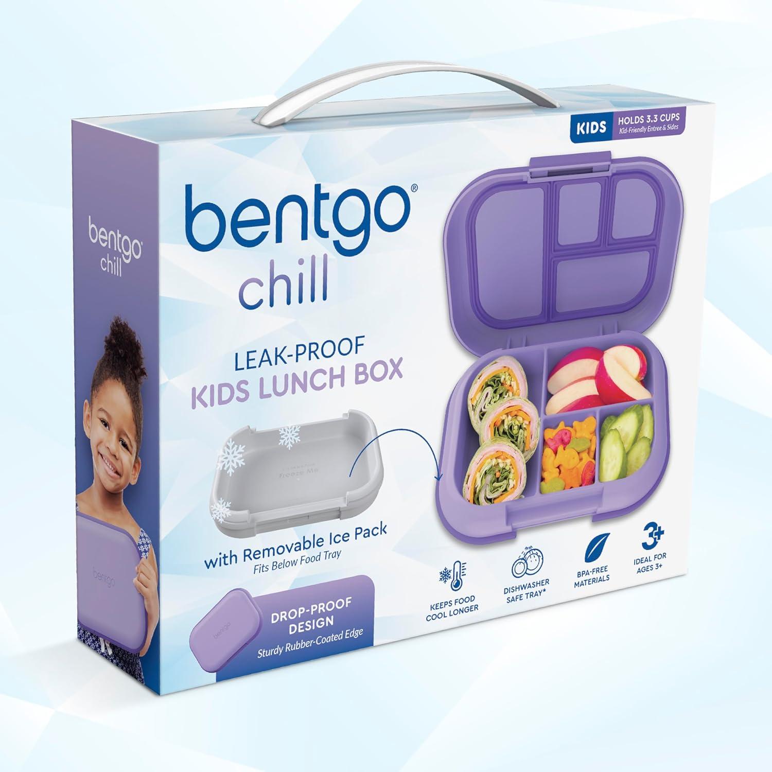 imageBentgo Chill Kids LeakProof Lunch Box 4Compartment Bento Box with BuiltIn Ice Pack 33 Cup Capacity PFAS amp BPAFree Microwave amp Dishwasher Safe Ideal Size for Ages 3 to 7 AquaPurple