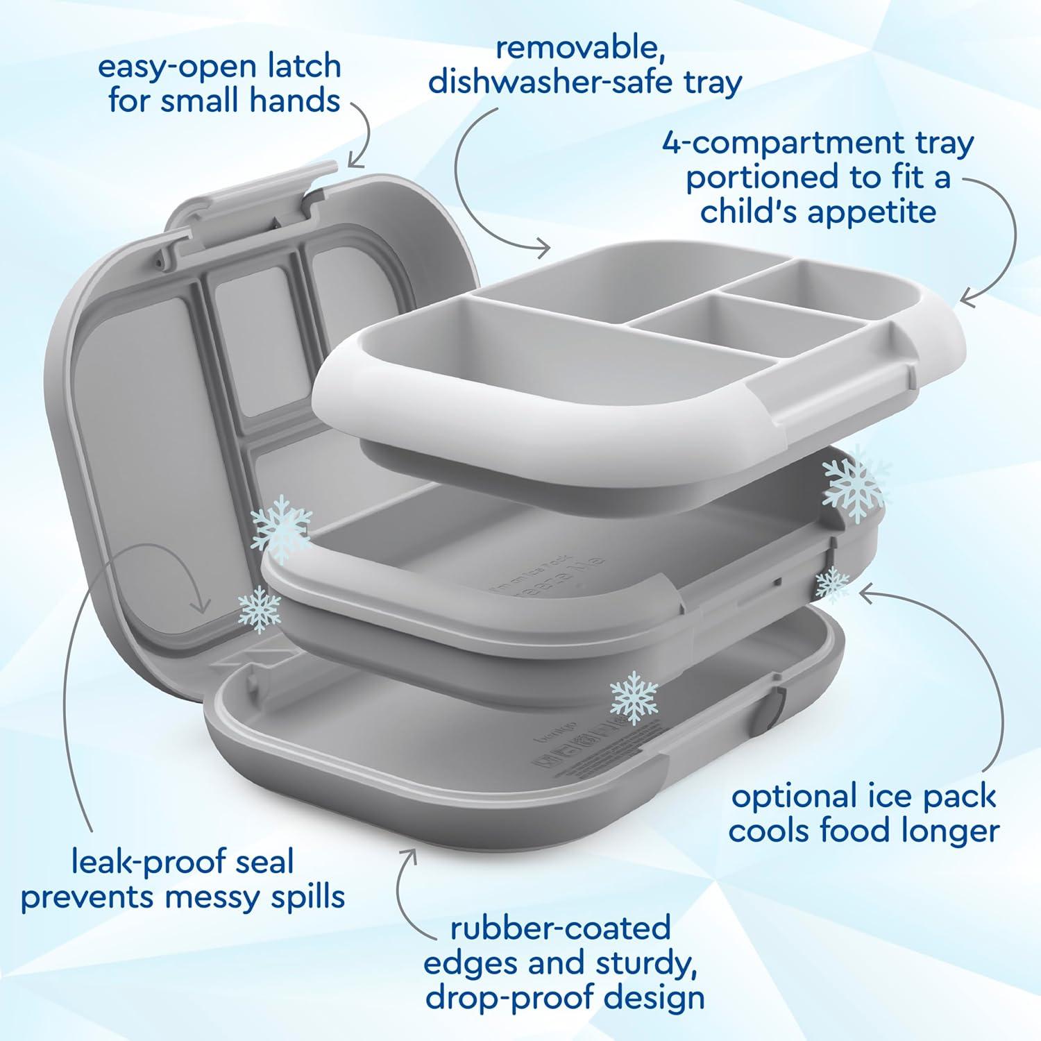 imageBentgo Chill Kids LeakProof Lunch Box 4Compartment Bento Box with BuiltIn Ice Pack 33 Cup Capacity PFAS amp BPAFree Microwave amp Dishwasher Safe Ideal Size for Ages 3 to 7 AquaGray