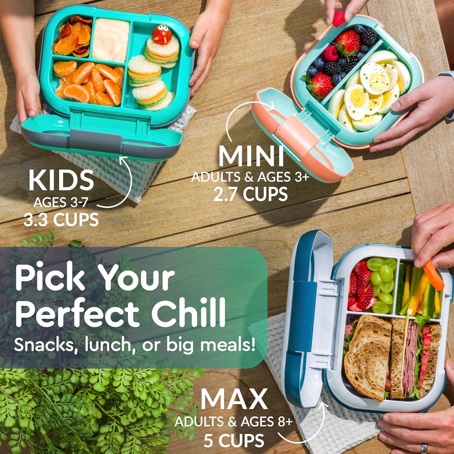 imageBentgo Chill Kids LeakProof Lunch Box 4Compartment Bento Box with BuiltIn Ice Pack 33 Cup Capacity PFAS amp BPAFree Microwave amp Dishwasher Safe Ideal Size for Ages 3 to 7 AquaGreenNavy