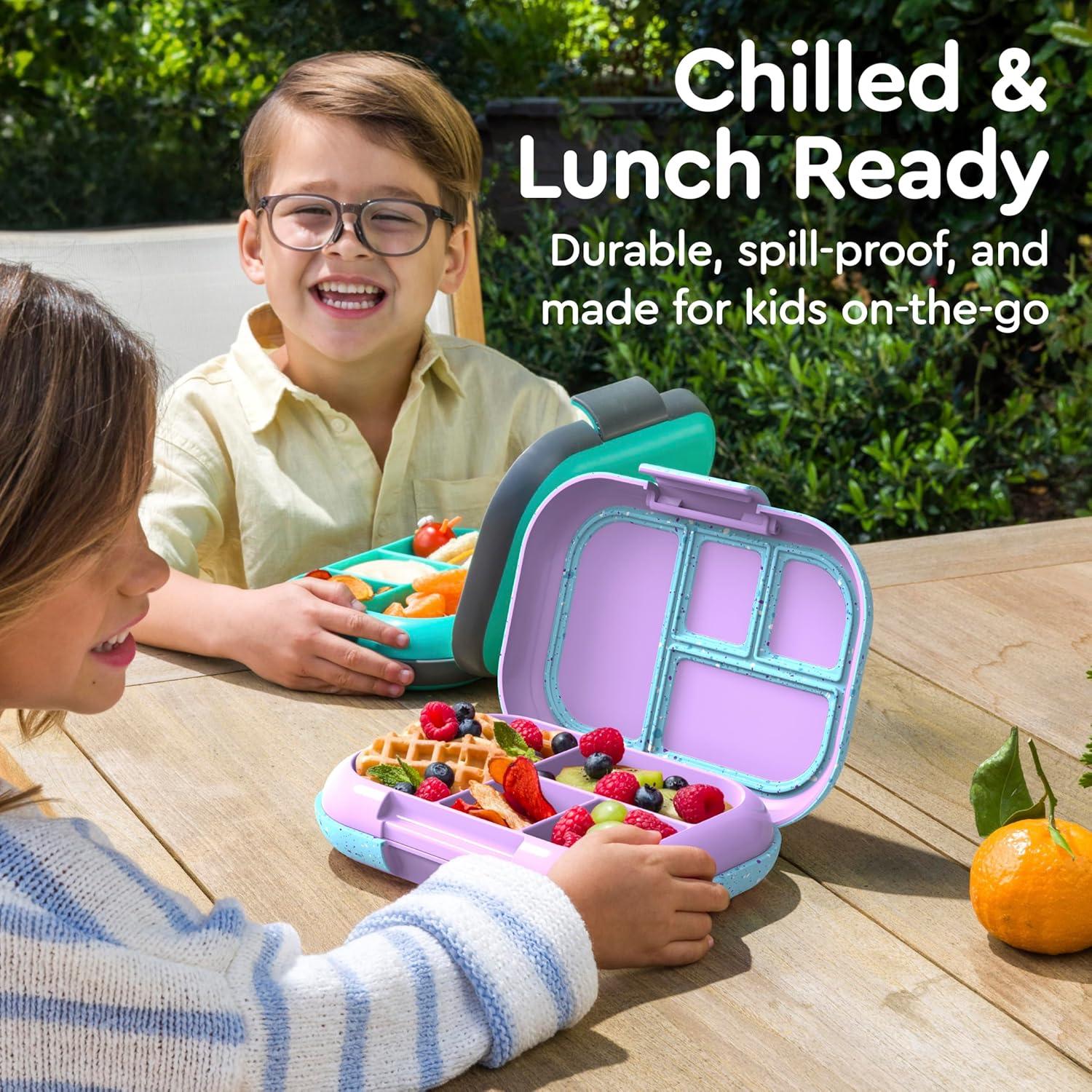 imageBentgo Chill Kids LeakProof Lunch Box 4Compartment Bento Box with BuiltIn Ice Pack 33 Cup Capacity PFAS amp BPAFree Microwave amp Dishwasher Safe Ideal Size for Ages 3 to 7 AquaConfetti Edition Vivid Orchid