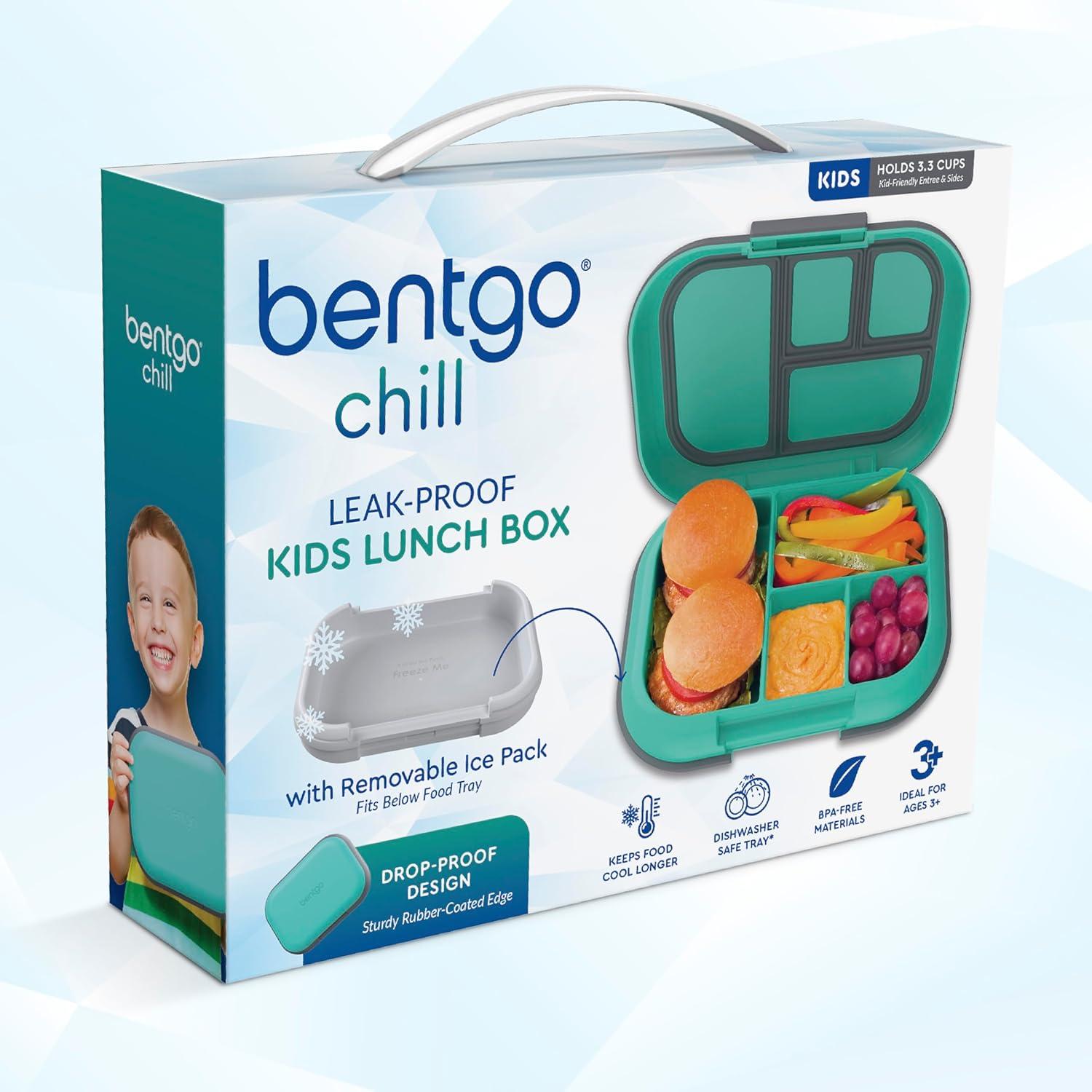 imageBentgo Chill Kids LeakProof Lunch Box 4Compartment Bento Box with BuiltIn Ice Pack 33 Cup Capacity PFAS amp BPAFree Microwave amp Dishwasher Safe Ideal Size for Ages 3 to 7 AquaElectric Aqua