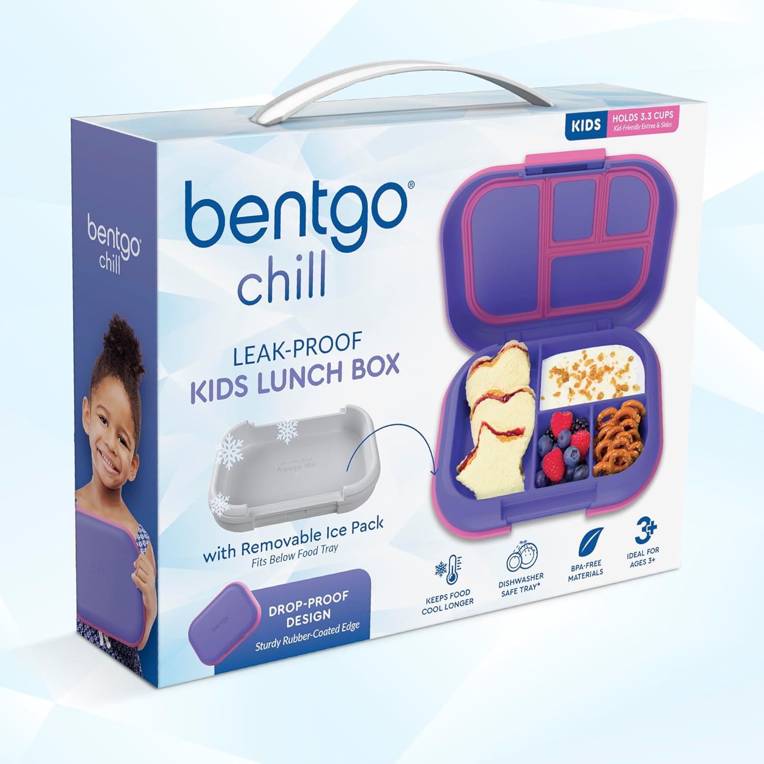 imageBentgo Chill Kids LeakProof Lunch Box 4Compartment Bento Box with BuiltIn Ice Pack 33 Cup Capacity PFAS amp BPAFree Microwave amp Dishwasher Safe Ideal Size for Ages 3 to 7 AquaElectric Violet