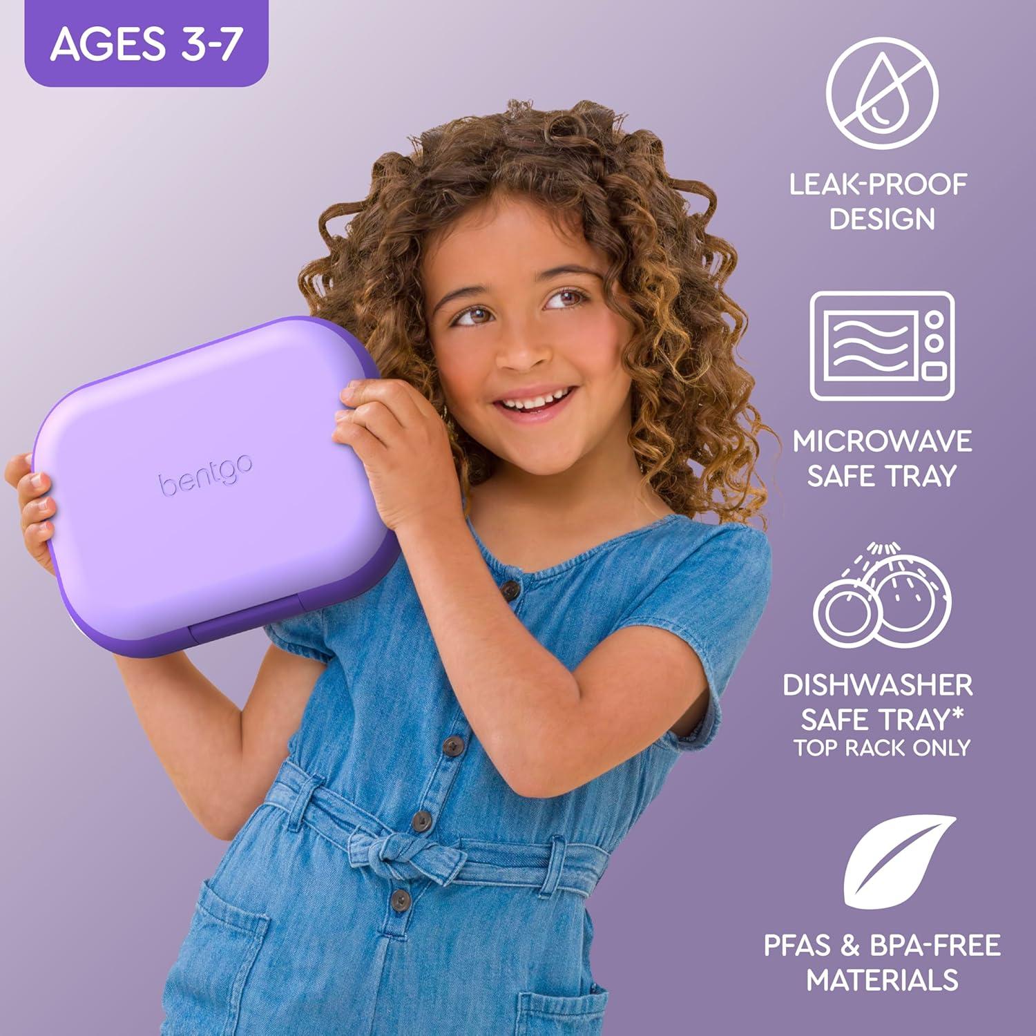 imageBentgo Chill Kids LeakProof Lunch Box 4Compartment Bento Box with BuiltIn Ice Pack 33 Cup Capacity PFAS amp BPAFree Microwave amp Dishwasher Safe Ideal Size for Ages 3 to 7 AquaPurple