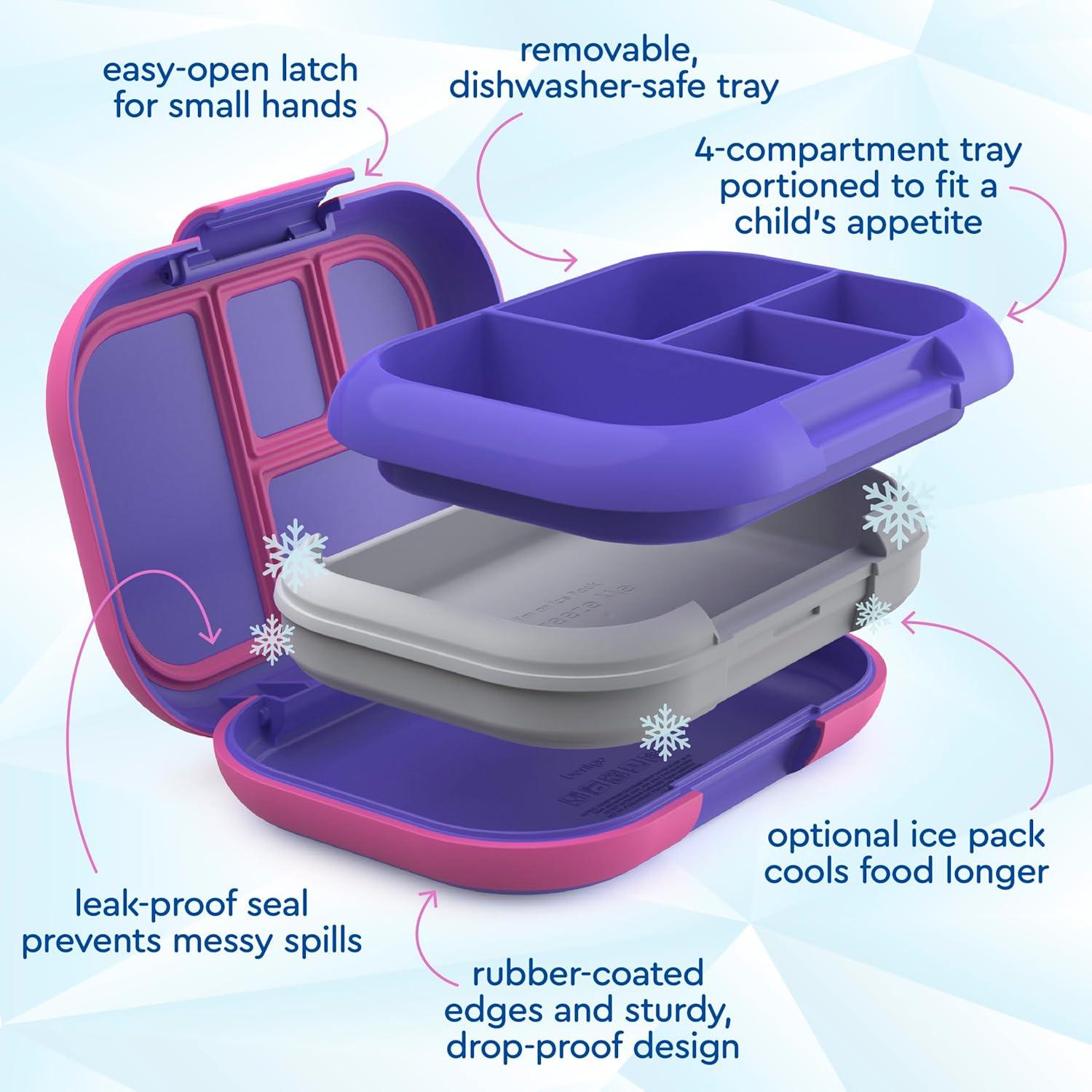 imageBentgo Chill Kids LeakProof Lunch Box 4Compartment Bento Box with BuiltIn Ice Pack 33 Cup Capacity PFAS amp BPAFree Microwave amp Dishwasher Safe Ideal Size for Ages 3 to 7 AquaElectric Violet