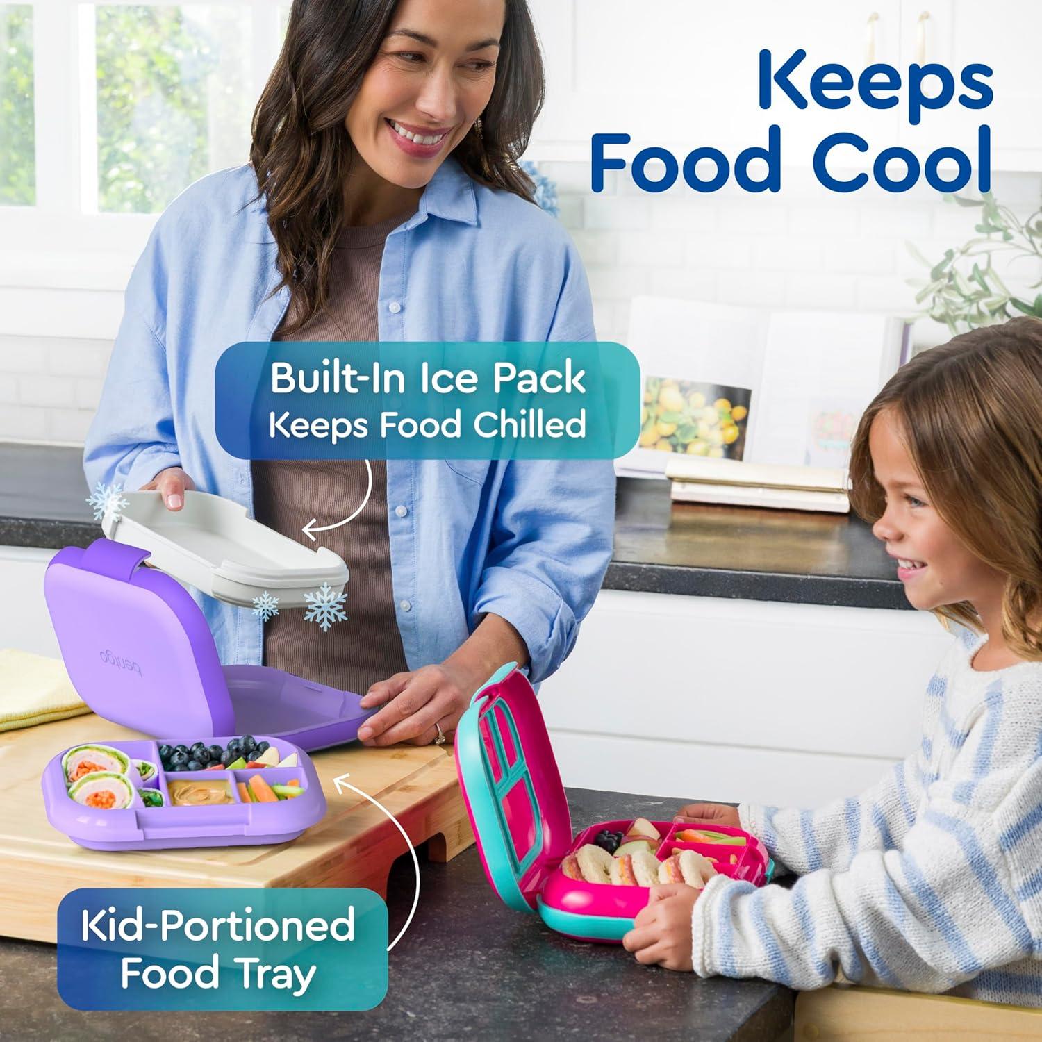 imageBentgo Chill Kids LeakProof Lunch Box 4Compartment Bento Box with BuiltIn Ice Pack 33 Cup Capacity PFAS amp BPAFree Microwave amp Dishwasher Safe Ideal Size for Ages 3 to 7 AquaPurple
