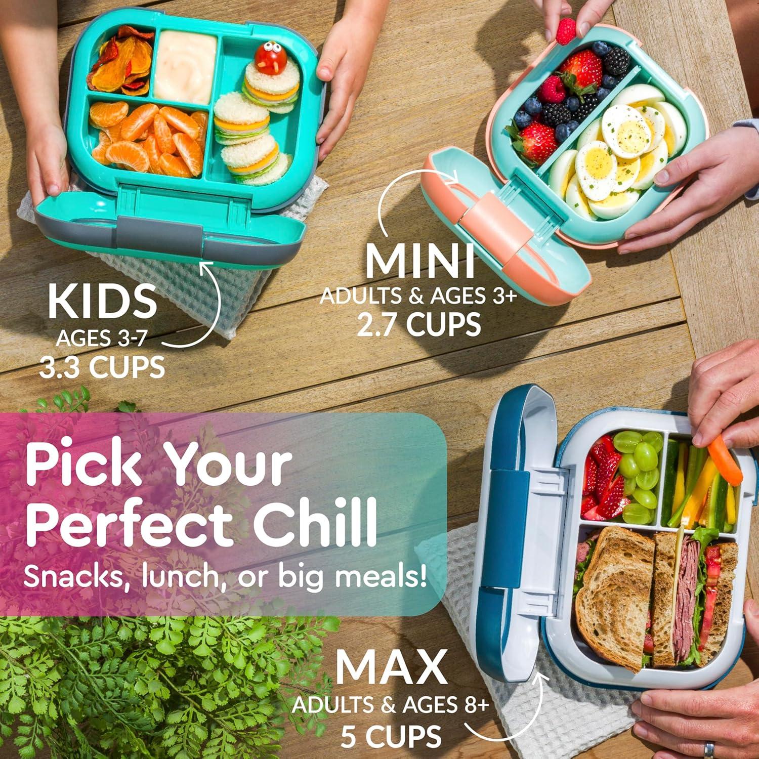 imageBentgo Chill Kids LeakProof Lunch Box 4Compartment Bento Box with BuiltIn Ice Pack 33 Cup Capacity PFAS amp BPAFree Microwave amp Dishwasher Safe Ideal Size for Ages 3 to 7 AquaFuchsiaTeal