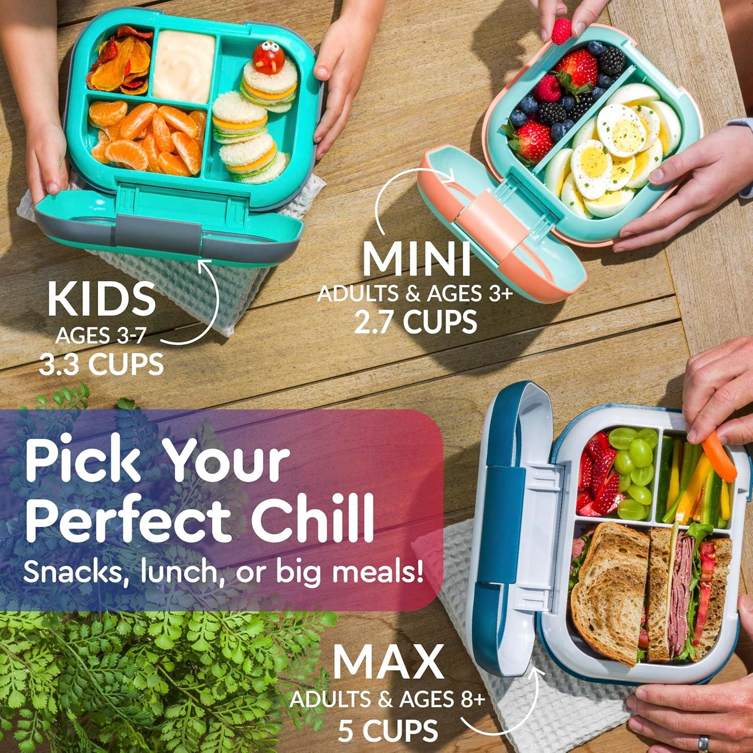 imageBentgo Chill Kids LeakProof Lunch Box 4Compartment Bento Box with BuiltIn Ice Pack 33 Cup Capacity PFAS amp BPAFree Microwave amp Dishwasher Safe Ideal Size for Ages 3 to 7 AquaRedRoyal